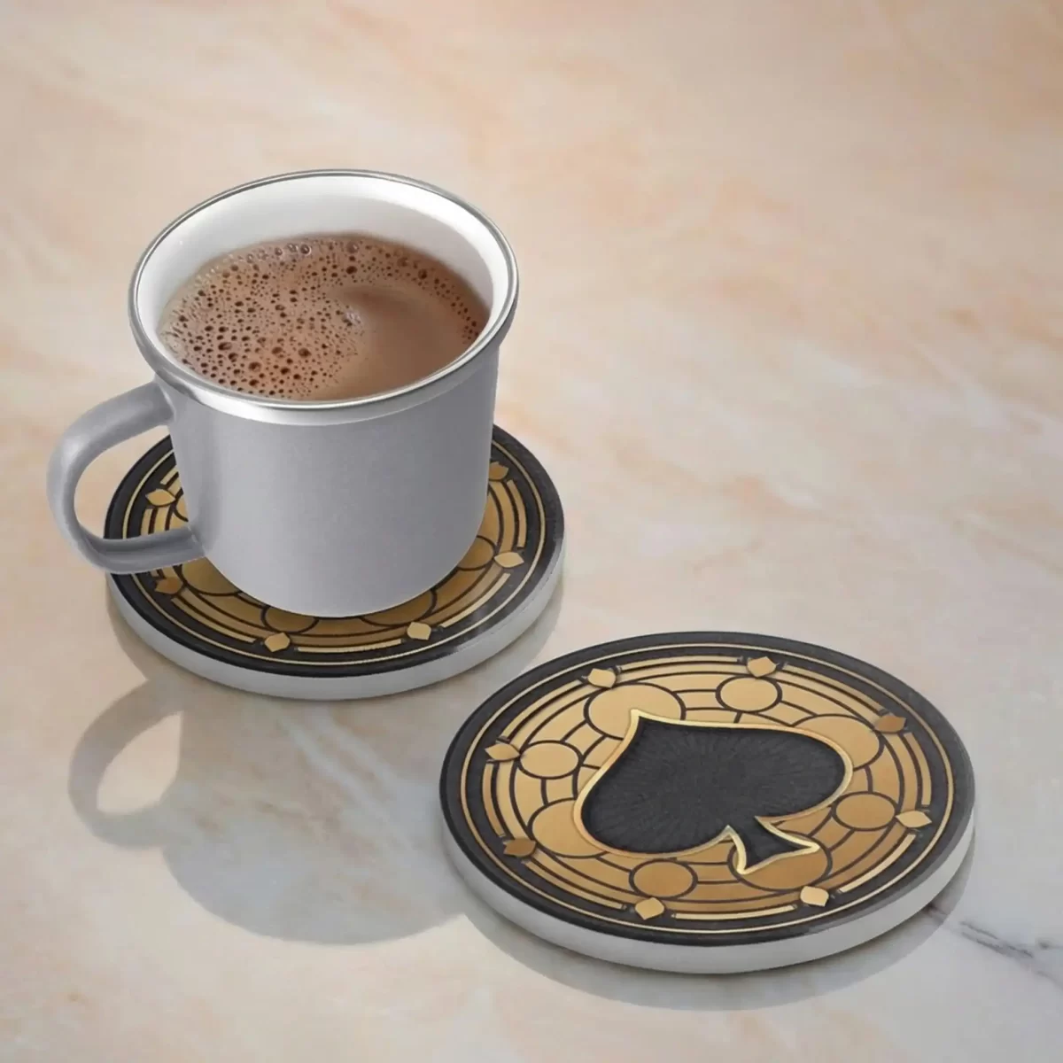 Casino Playing Card Gold Symbols v.2 | Round Tile Coasters - Image 2