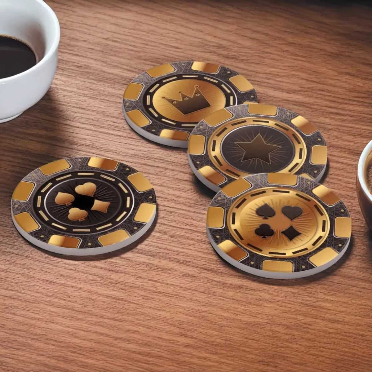 Casino Gold Poker Chips v.1 | Round Tile Coasters - Image 4