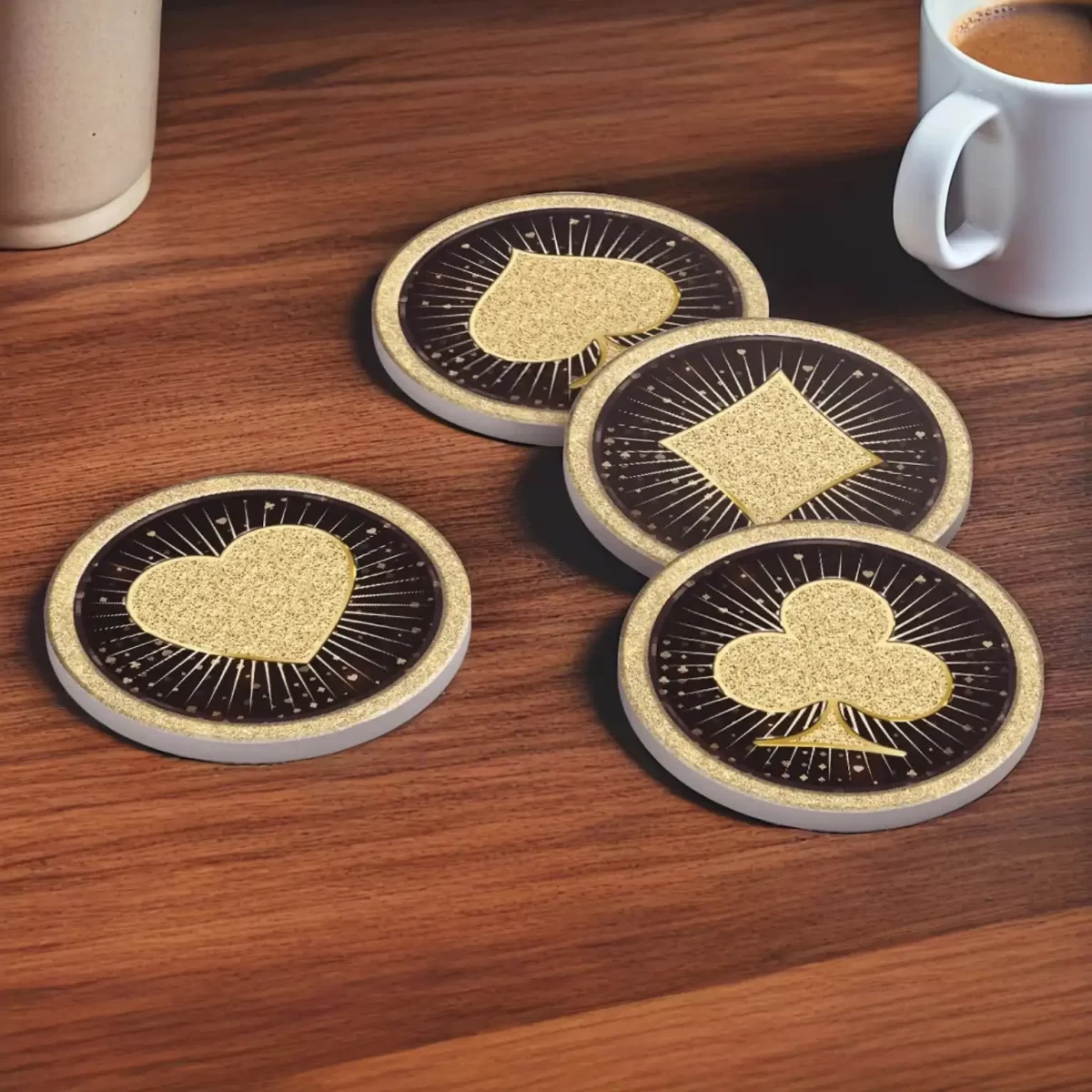 Casino Playing Card Gold Symbols v.1 | Round Tile Coasters - Image 4
