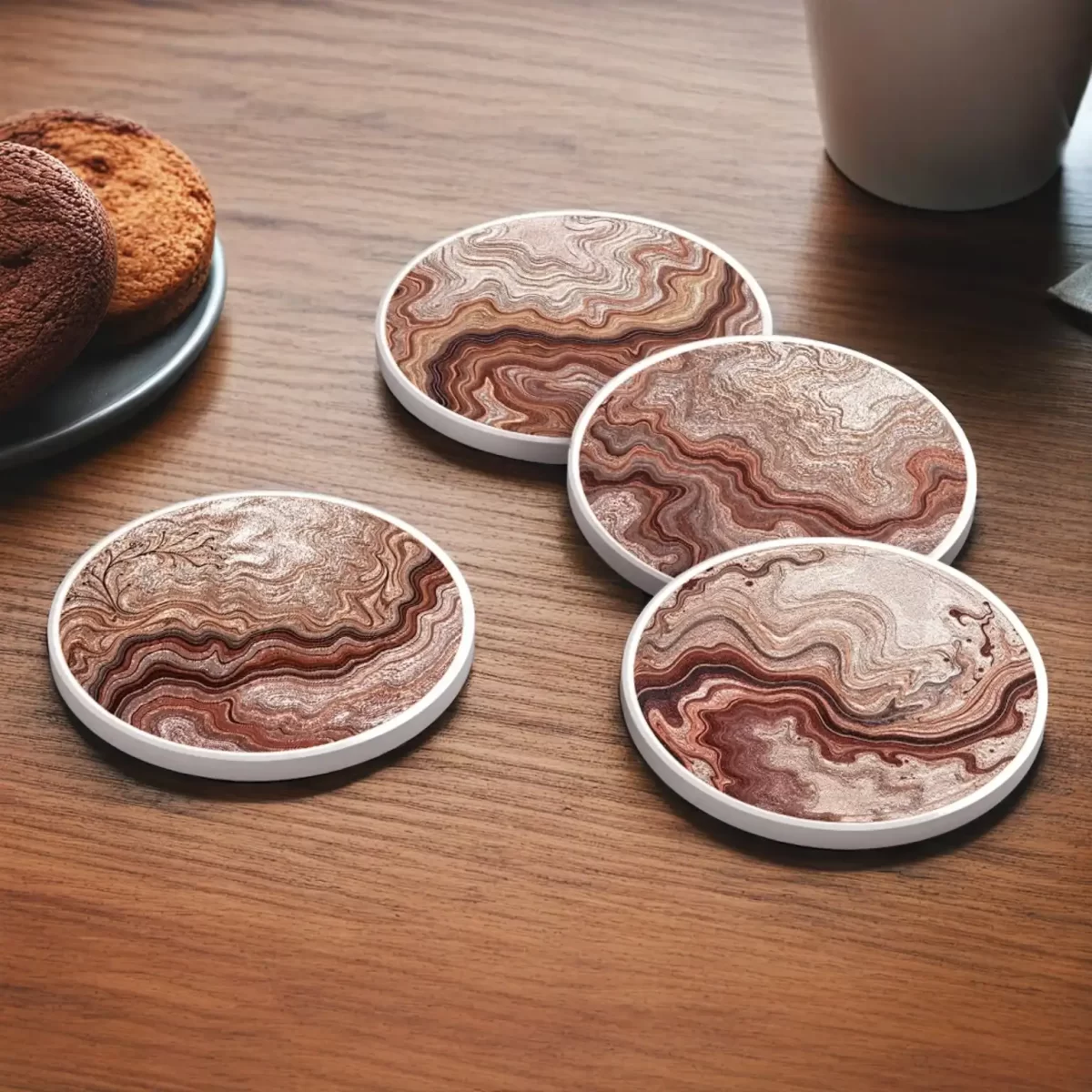 Color Hue Swirls v.2 (Caramel) | Round Tile Coasters - Image 4