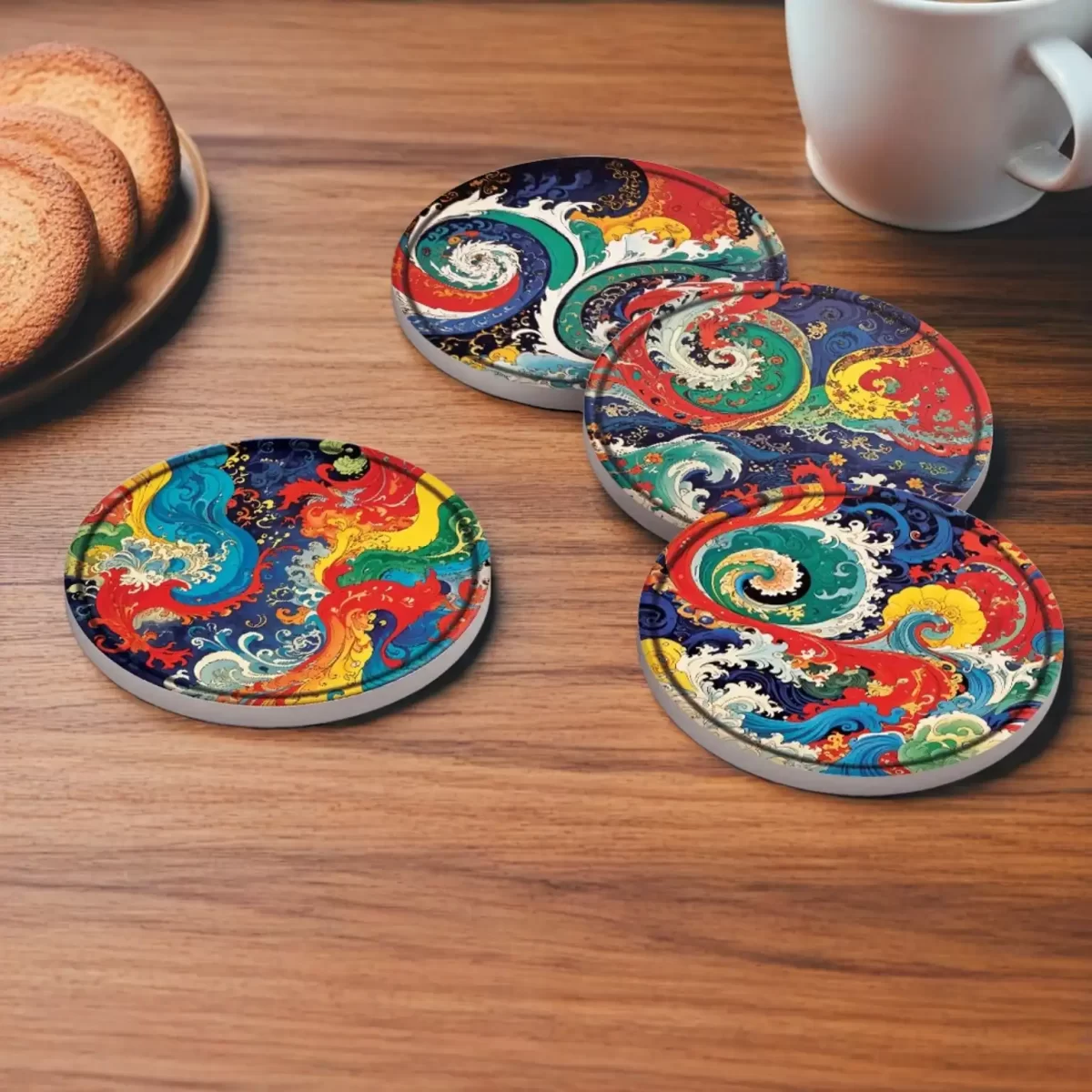 Colorful Abstract Painting | Round Tile Coasters - Image 4