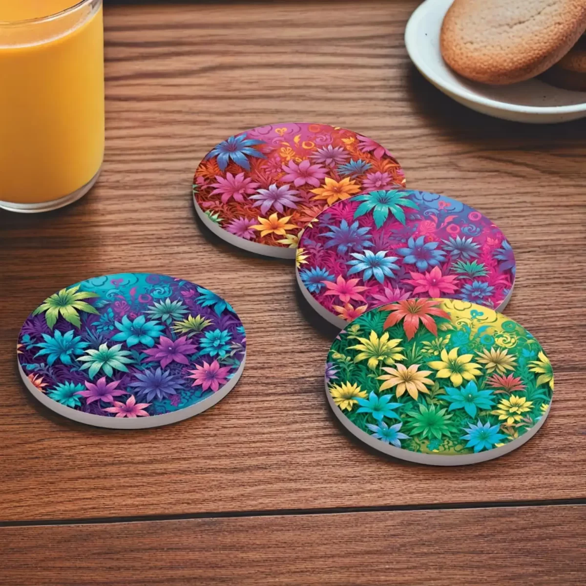 Radiant Flowers | Round Tile Coasters - Image 4