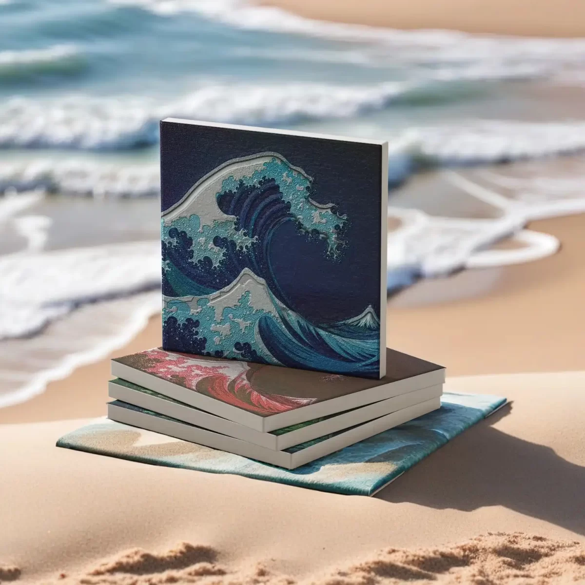 Embossed Crashing Waves | Square Tile Coasters - Image 2