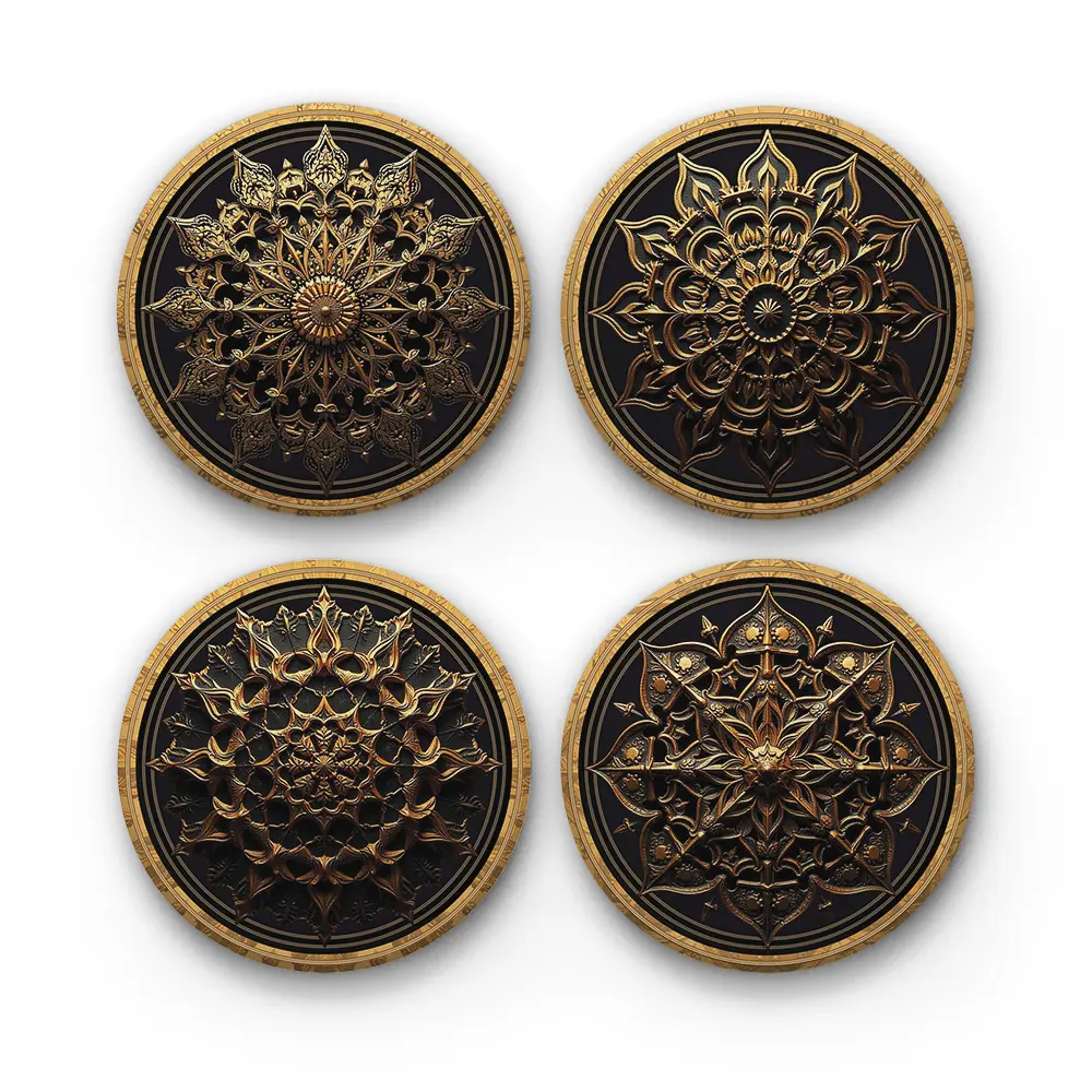 Embossed Mandala-A-5348-CRMC-Coaster-SQ-No4mat-1mai Embossed Mandala | Round Tile Coasters - Image 1