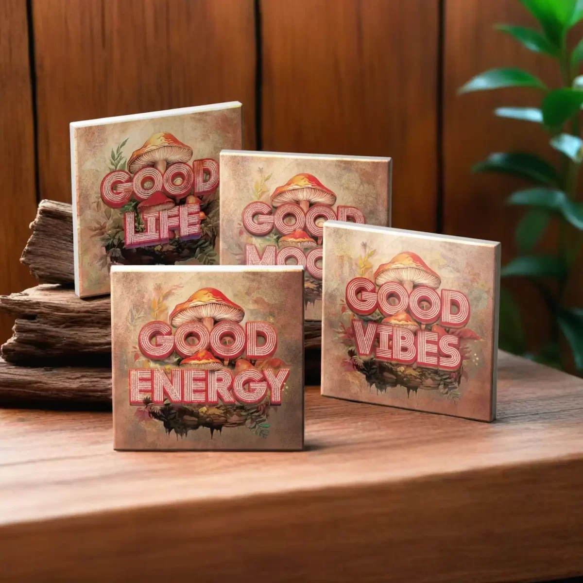 Feel Good Vibes | Square Tile Coasters - Image 4
