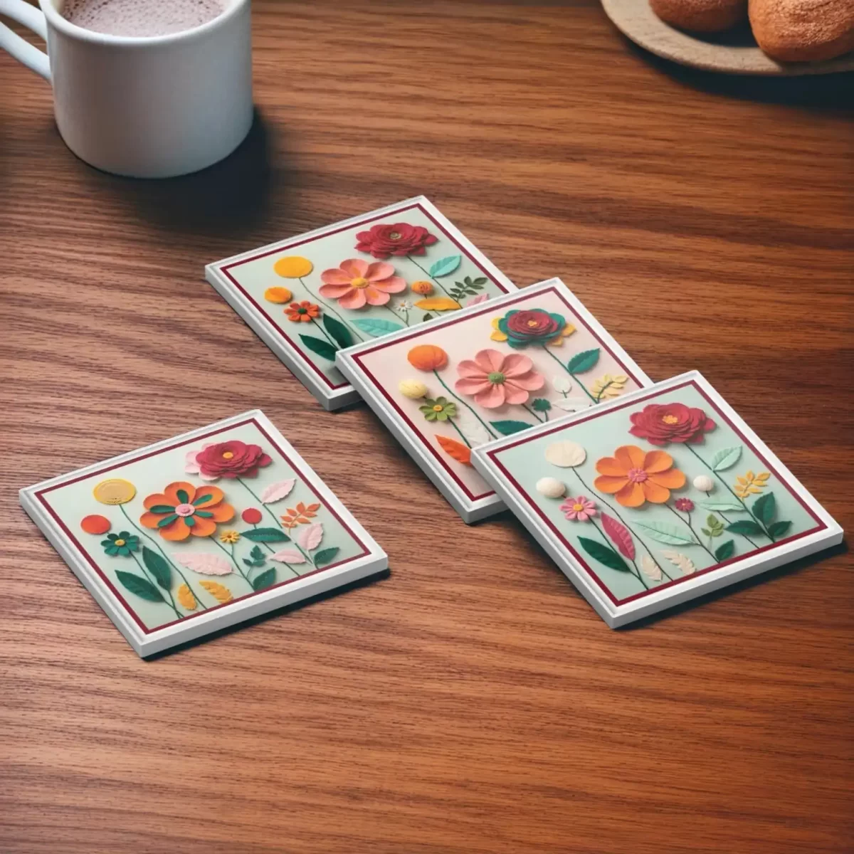 Floral Paper Cut Craft | Square Tile Coasters - Image 4