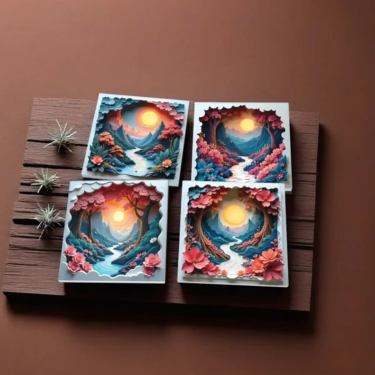 Floral Paper Cut Mountains | Square Tile Coasters - Image 4