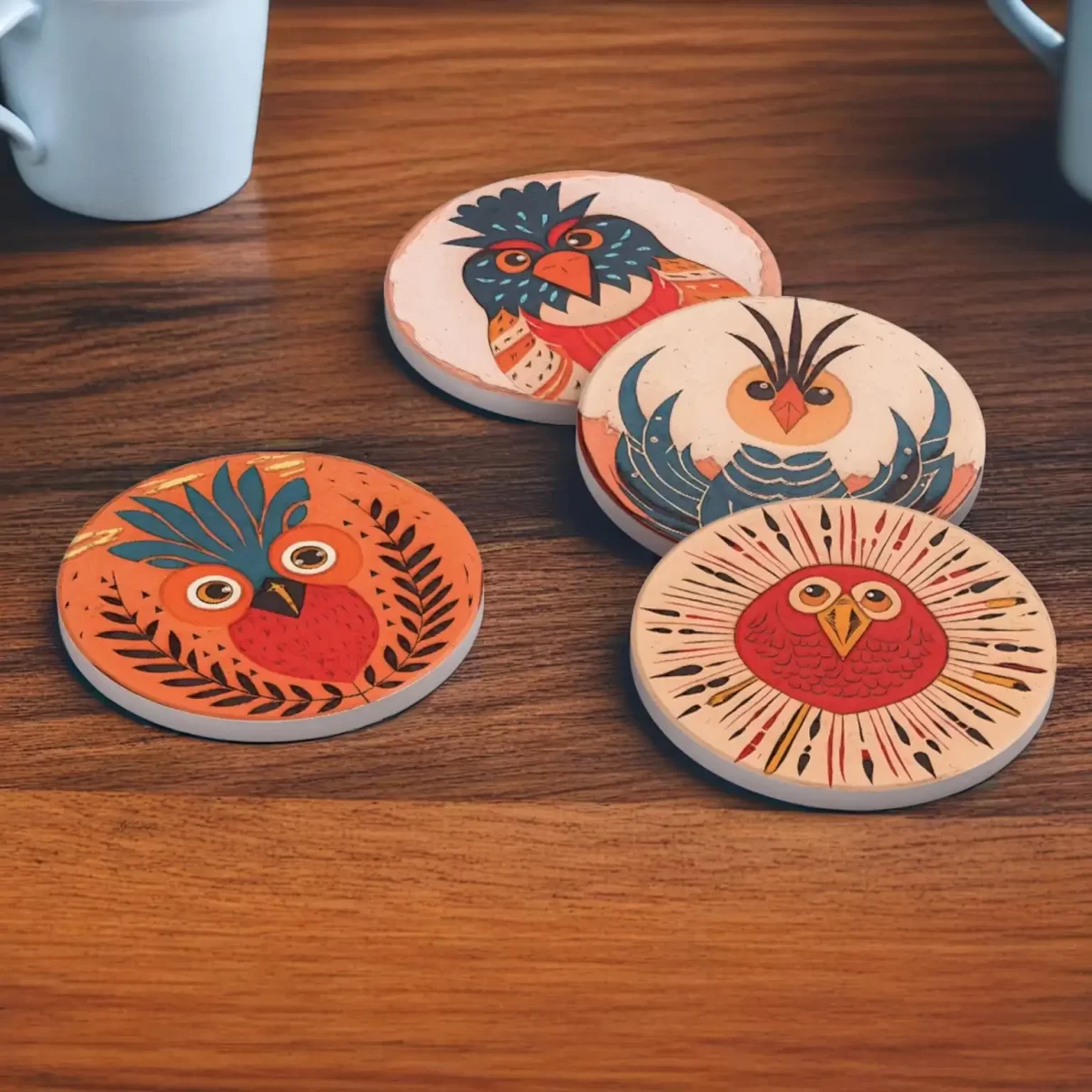 Funny Roosters | Round Tile Coasters - Image 4