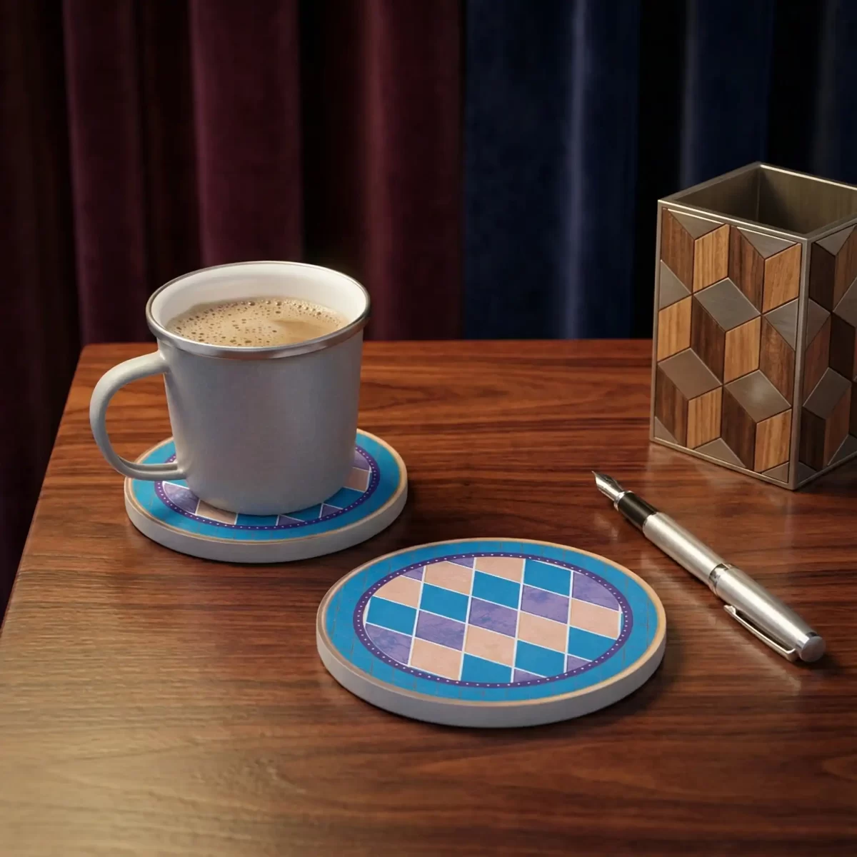 Harlequin Pulse | Round Tile Coasters - Image 2