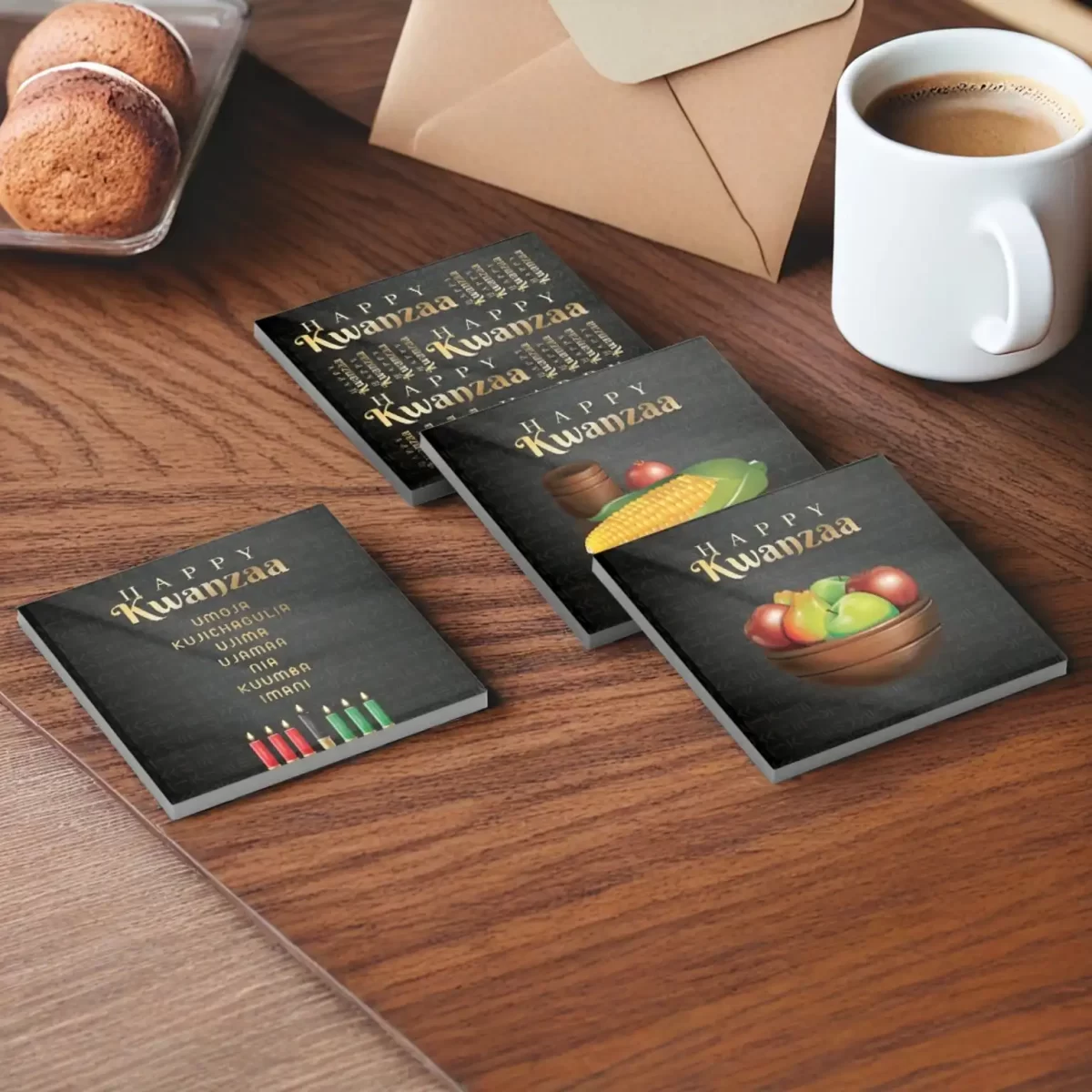 Kwanzaa Gold | Square Tile Coasters - Image 4