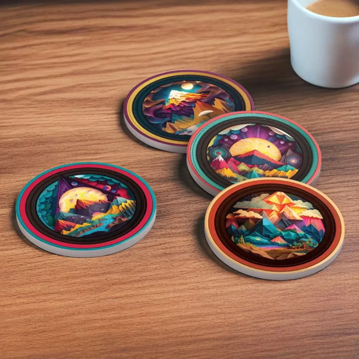 Layered Paper Mountains | Round Tile Coasters - Image 4