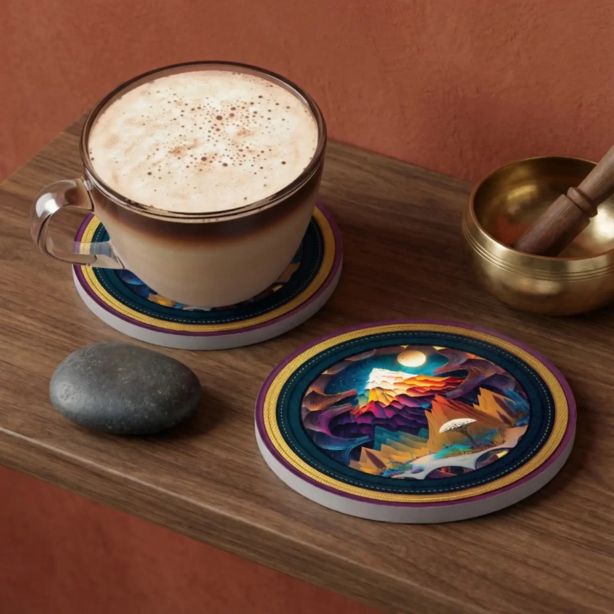 Layered Paper Mountains | Round Tile Coasters - Image 2