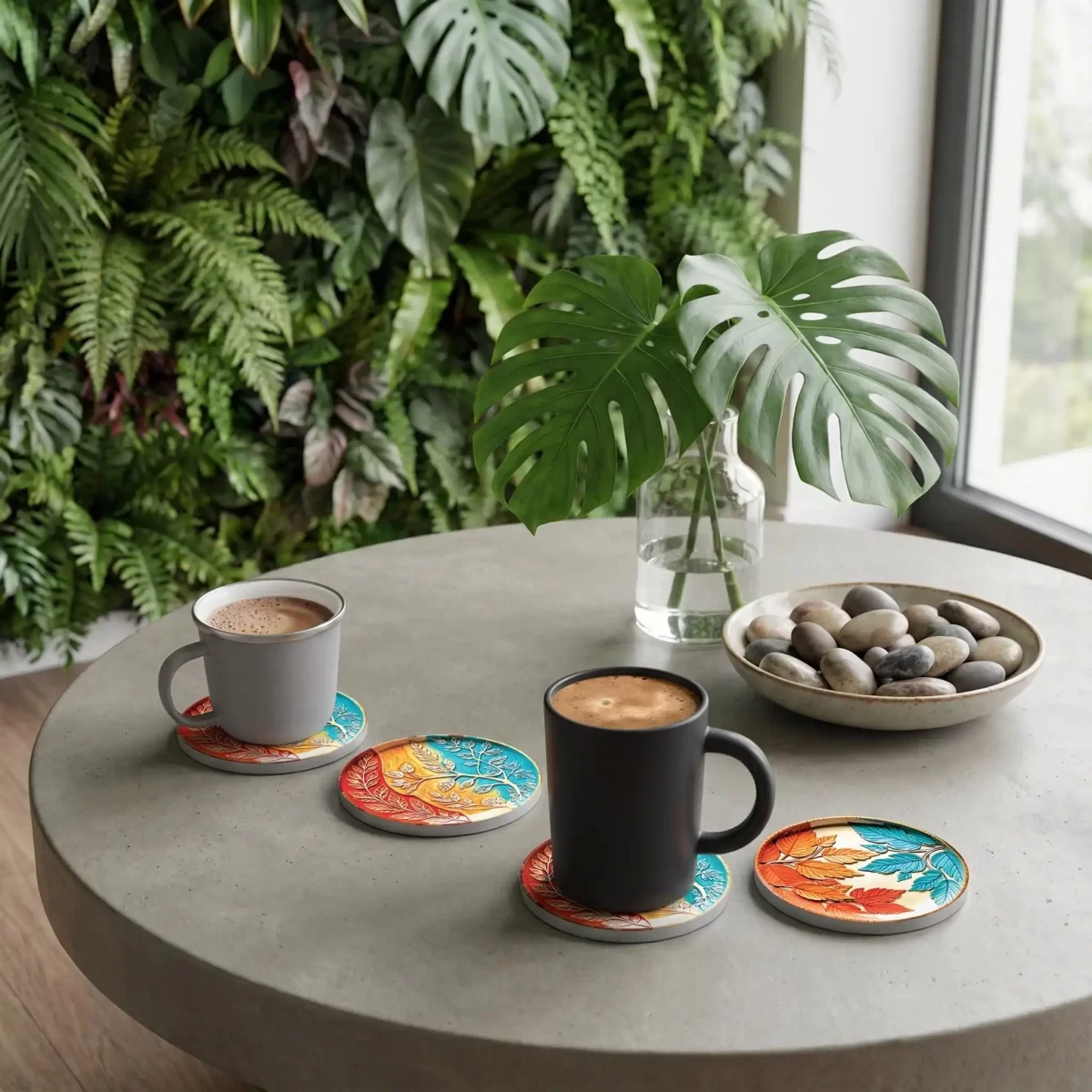 Leaves in a Plate | Round Tile Coasters - Image 4