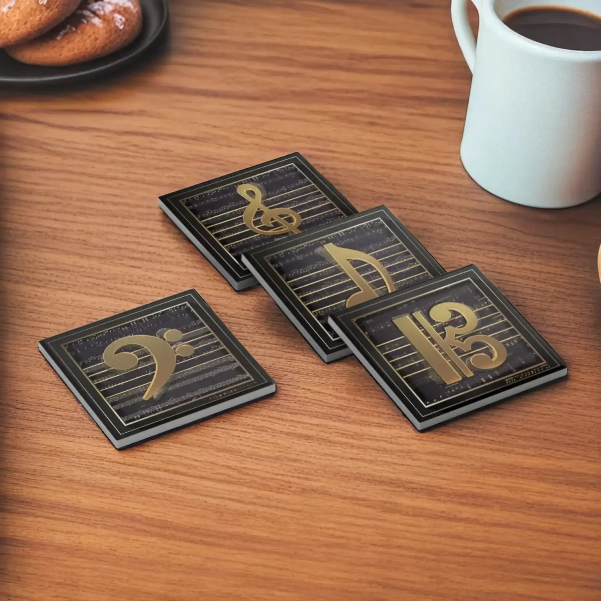 Black and Gold Music Notes | Square Tile Coasters - Image 4