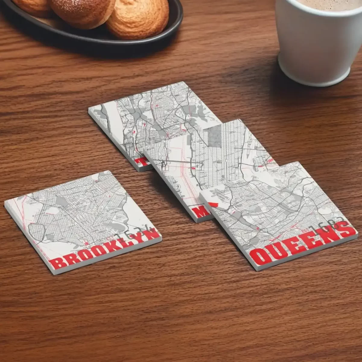 New York Map v.1 | Square Tile Coasters - Image 3
