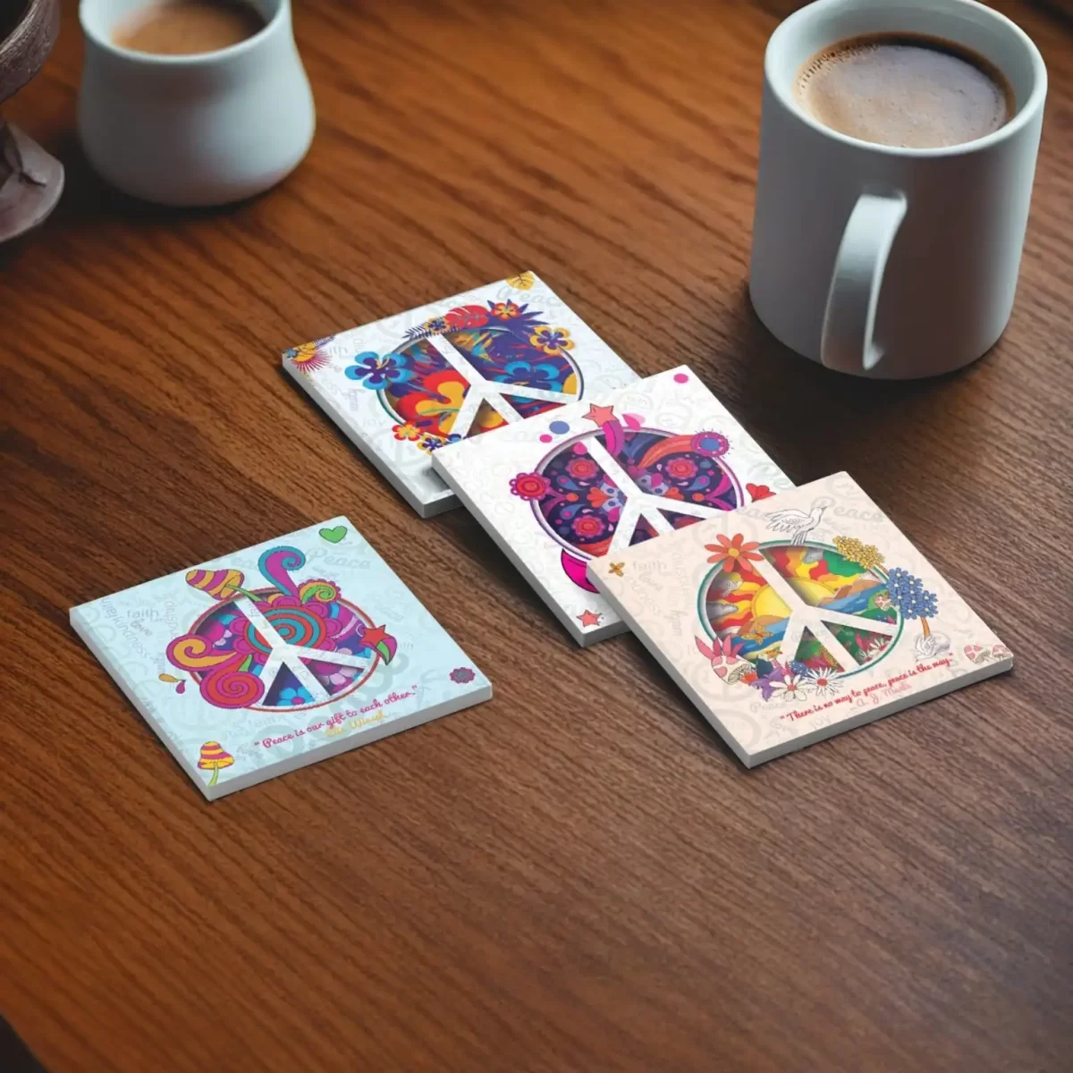 Peace Sign | Square Tile Coasters - Image 4