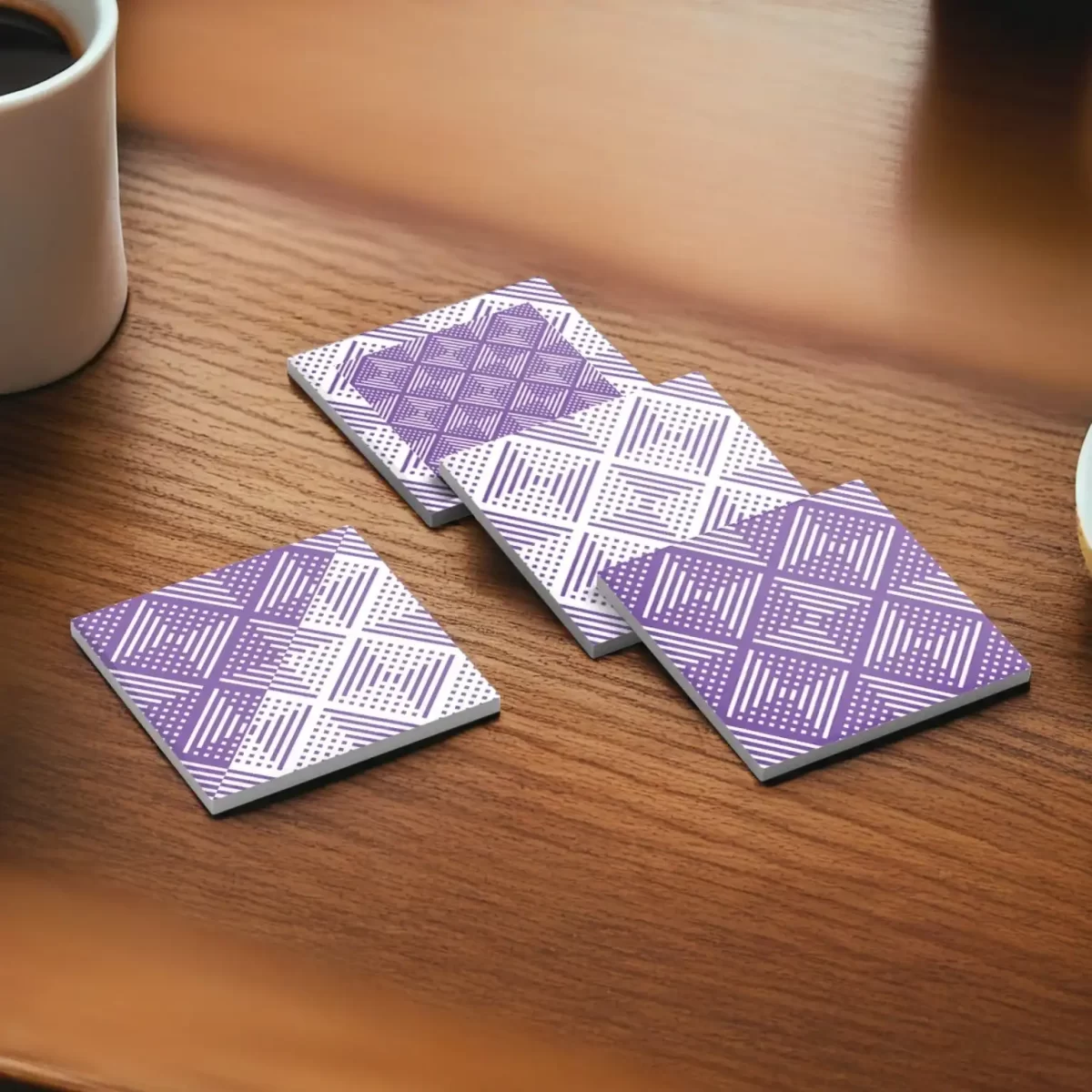 Purple Geometry Pattern | Square Tile Coasters - Image 4