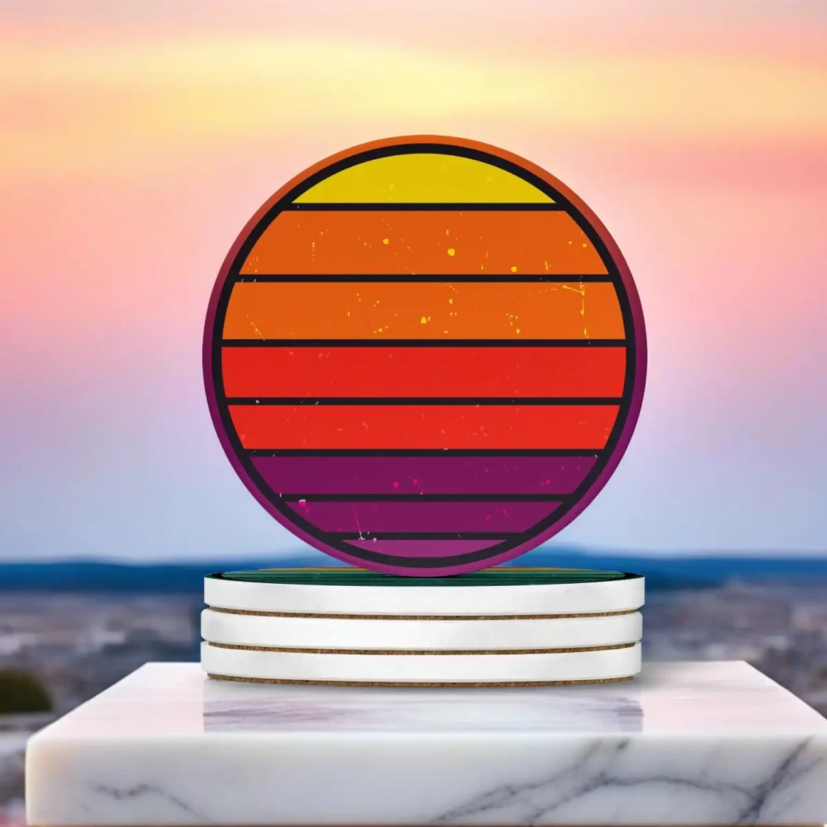 Retro Sunset | Round Tile Coasters - Image 2