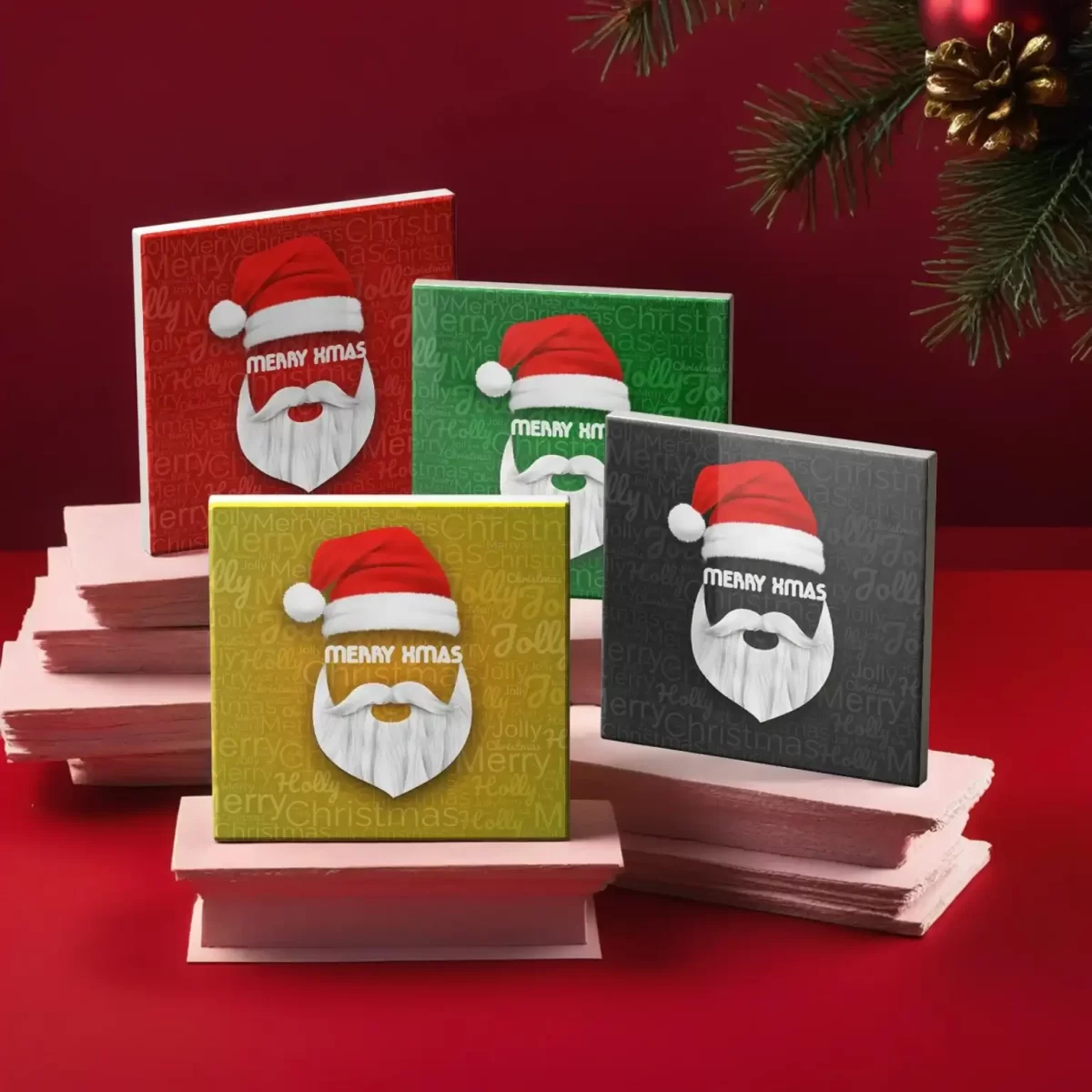 Santa's Joyful Face | Square Tile Coasters - Image 2