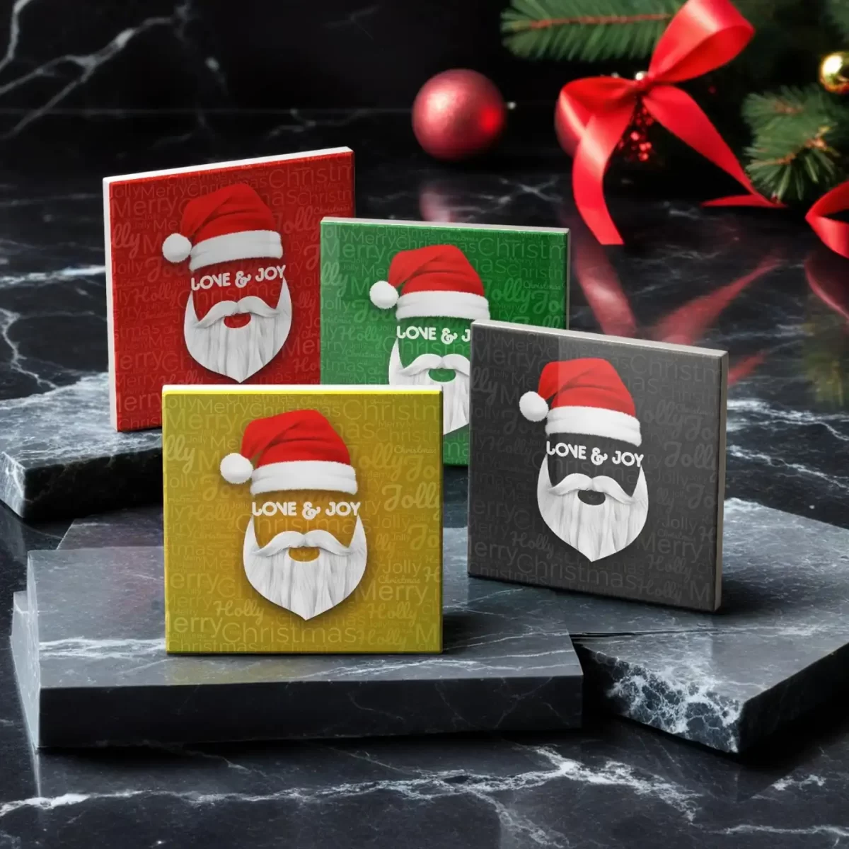 Santa's Joyful Face | Square Tile Coasters - Image 4