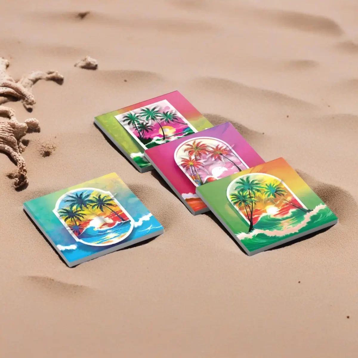 Sun & Palm Trees | Square Tile Coasters - Image 2