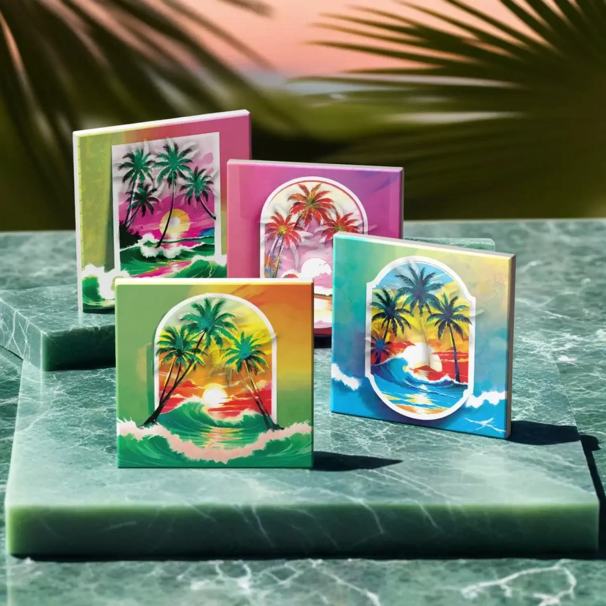 Sun & Palm Trees | Square Tile Coasters - Image 4