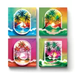 Sun & Palm Trees | Square Tile Coasters
