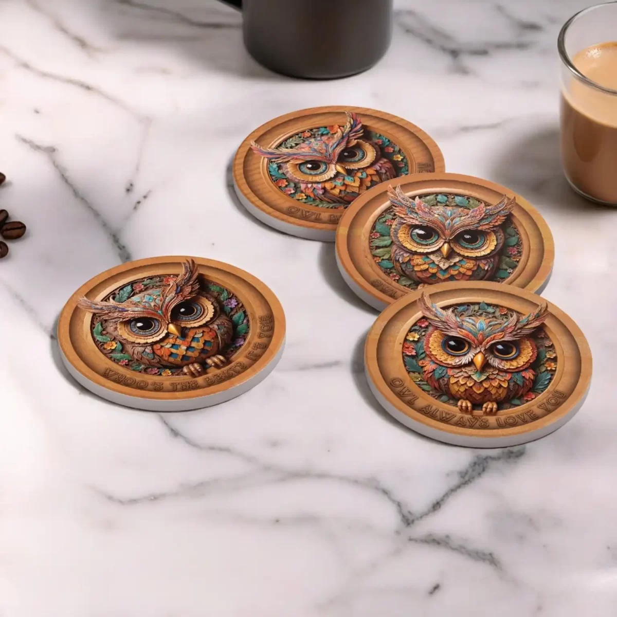 The Cute Owl | Round Tile Coasters - Image 4