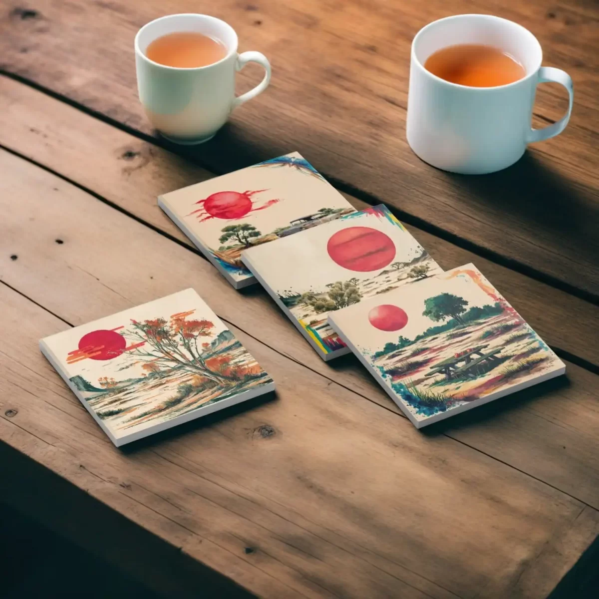 The Red Sun | Square Tile Coasters - Image 4