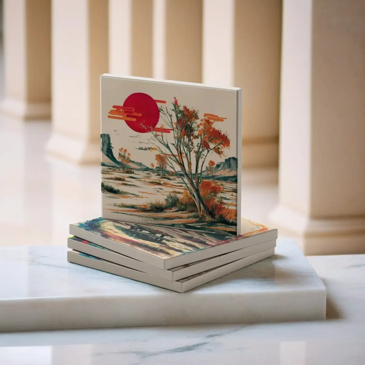 The Red Sun | Square Tile Coasters - Image 2