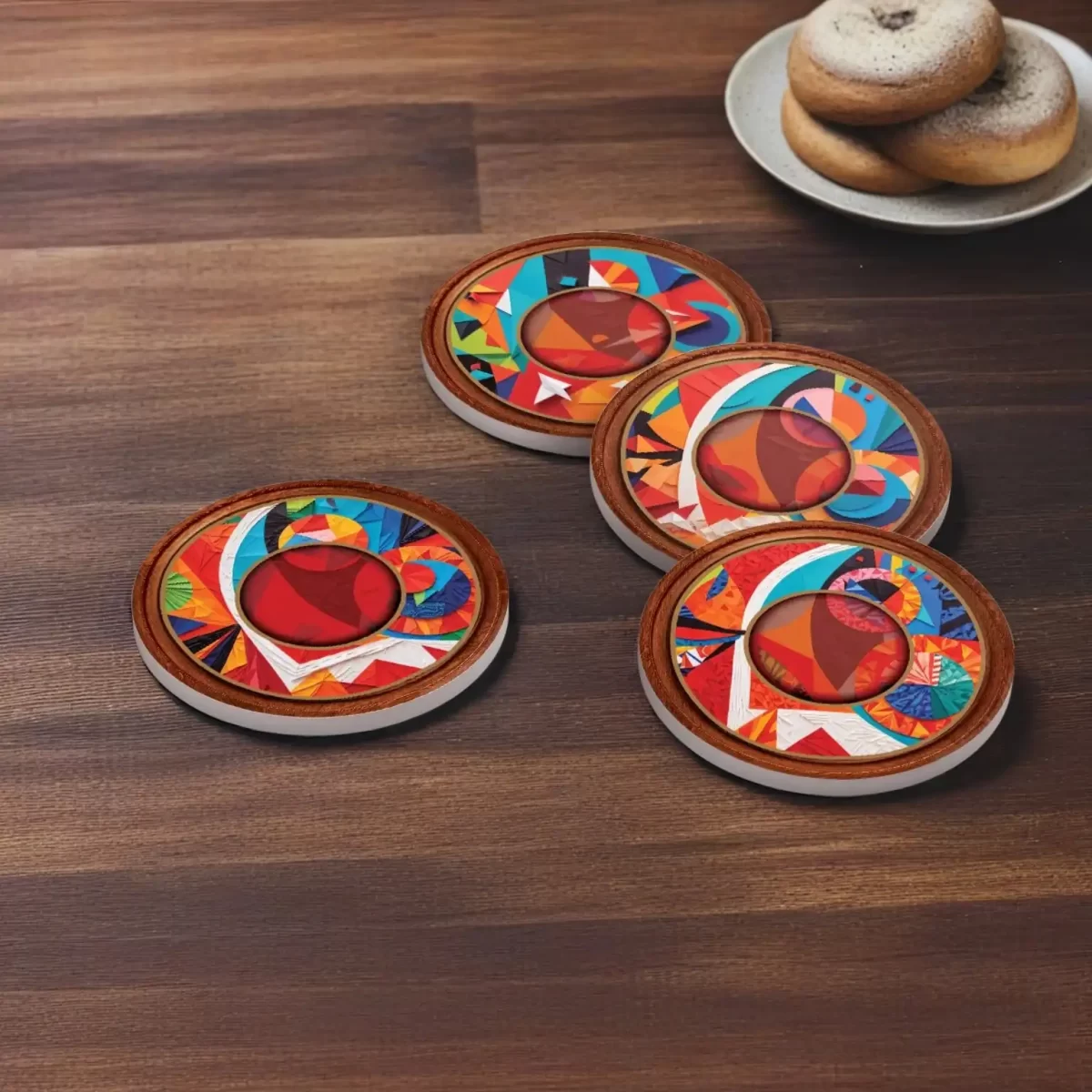 Vibrant Papercut Design | Round Tile Coasters - Image 2