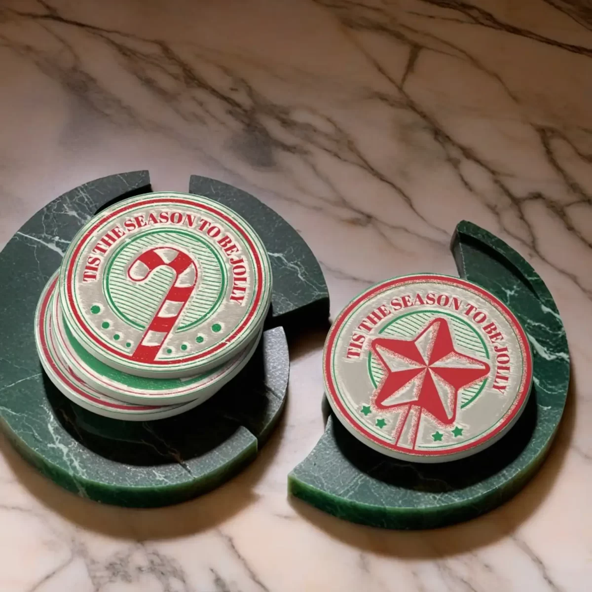 Vintage Rustic Christmas | Round Tile Coasters - Image 4