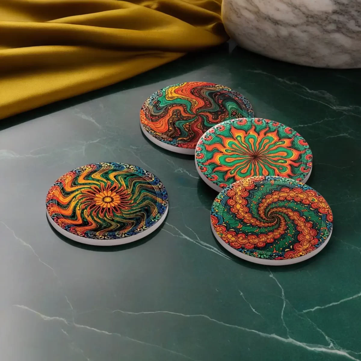 Vivid Swirling Design | Round Tile Coasters - Image 4