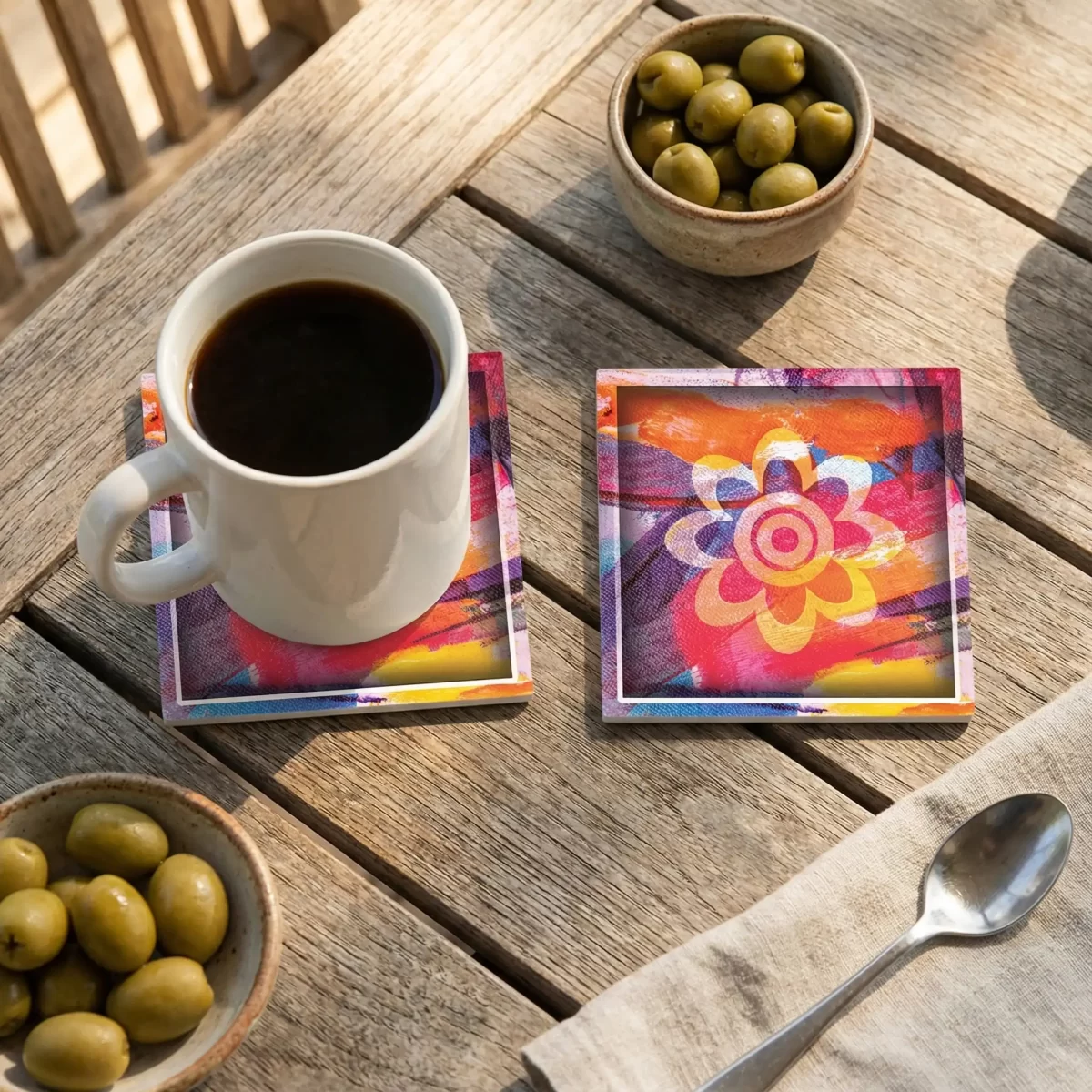 Abstract Painting | Square Tile Coasters - Image 2
