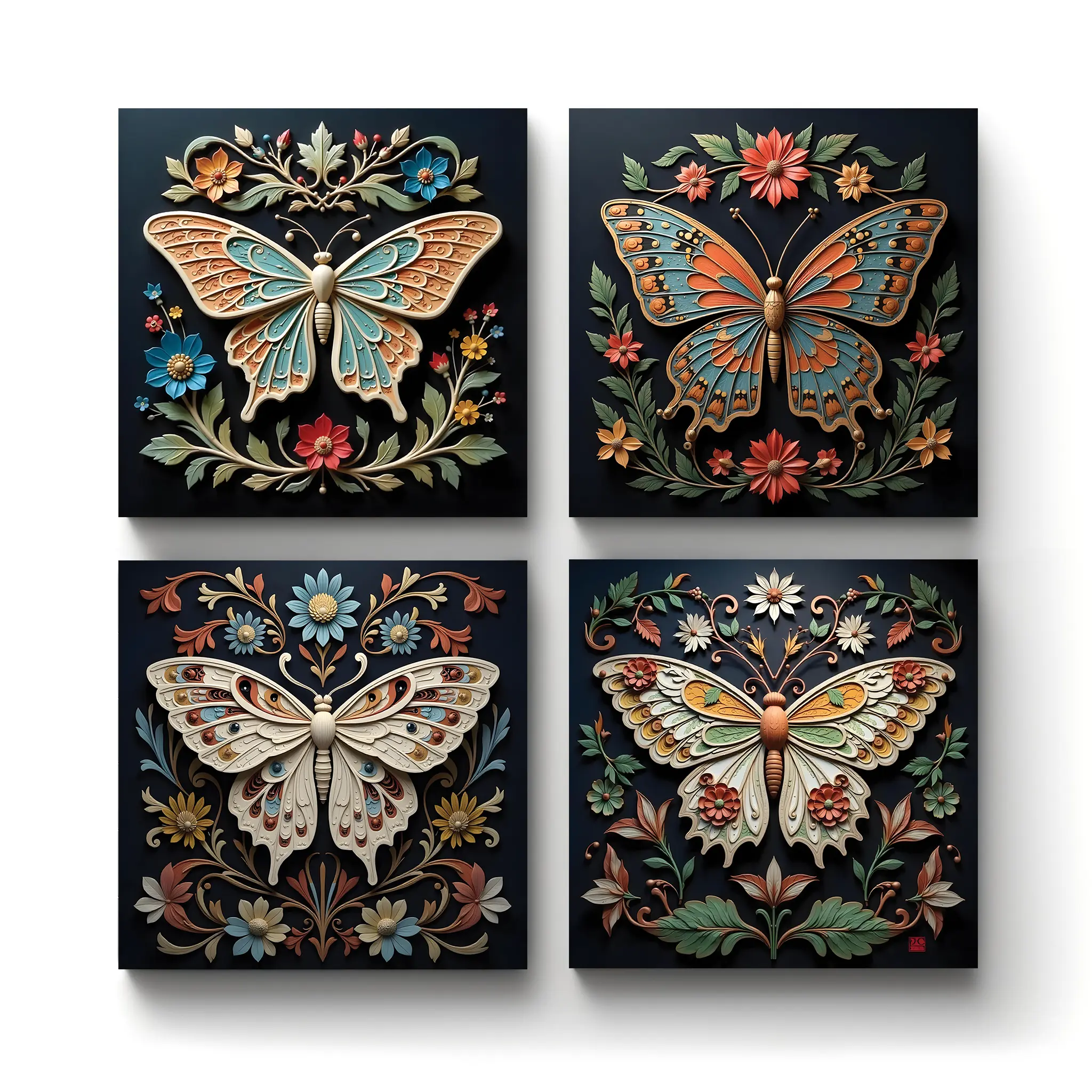 Butterflies v2-A-CRMC-Coaster-SQ-No4mat-8-1mai Beautiful Butterflies v.2 | Square Tile Coasters - Image 1