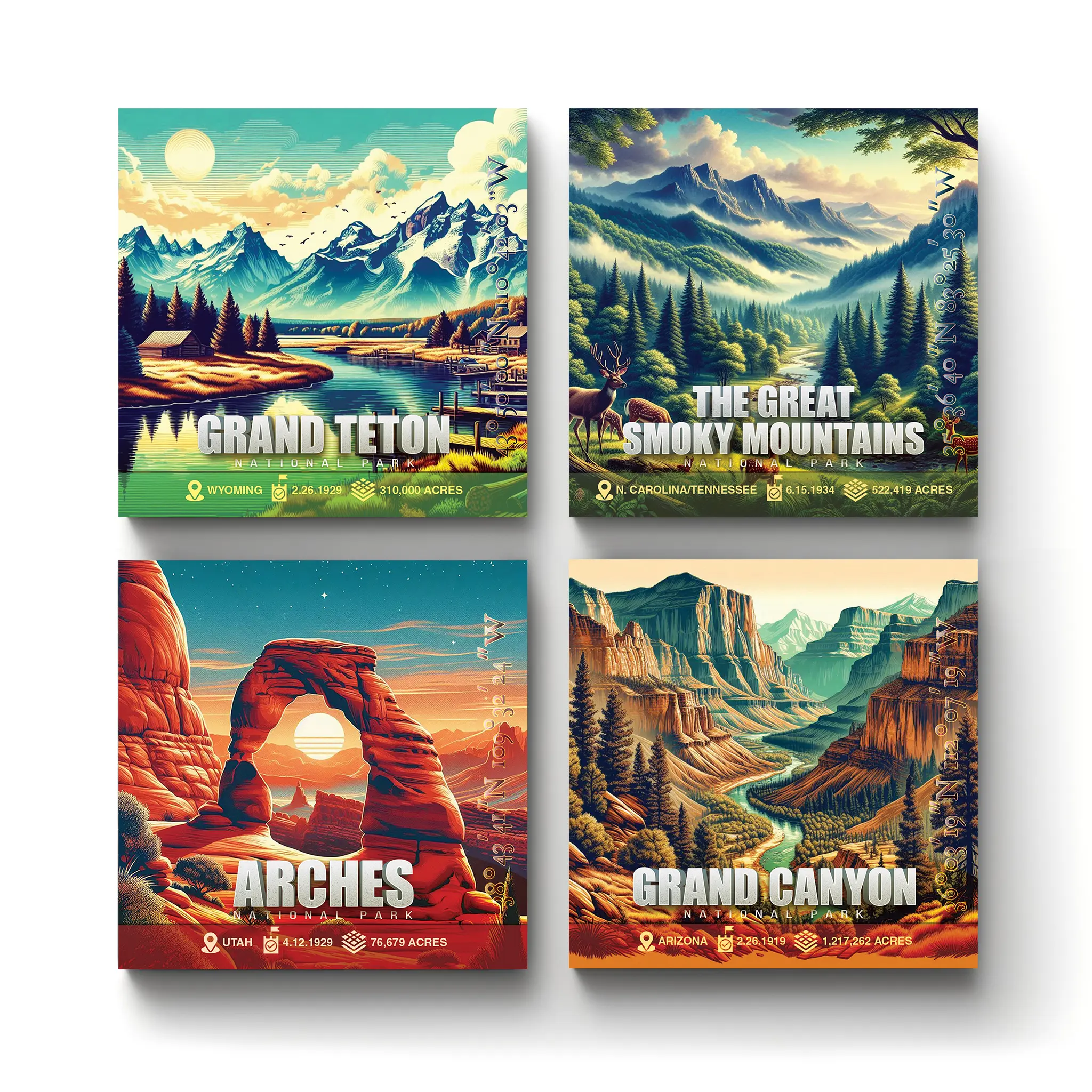 National Parks Series-v2-Grand-Teton-A-CRMC-Coaster-SQ-No4mat-51-1mai National Parks Series v.2 | Square Tile Coasters - Image 1