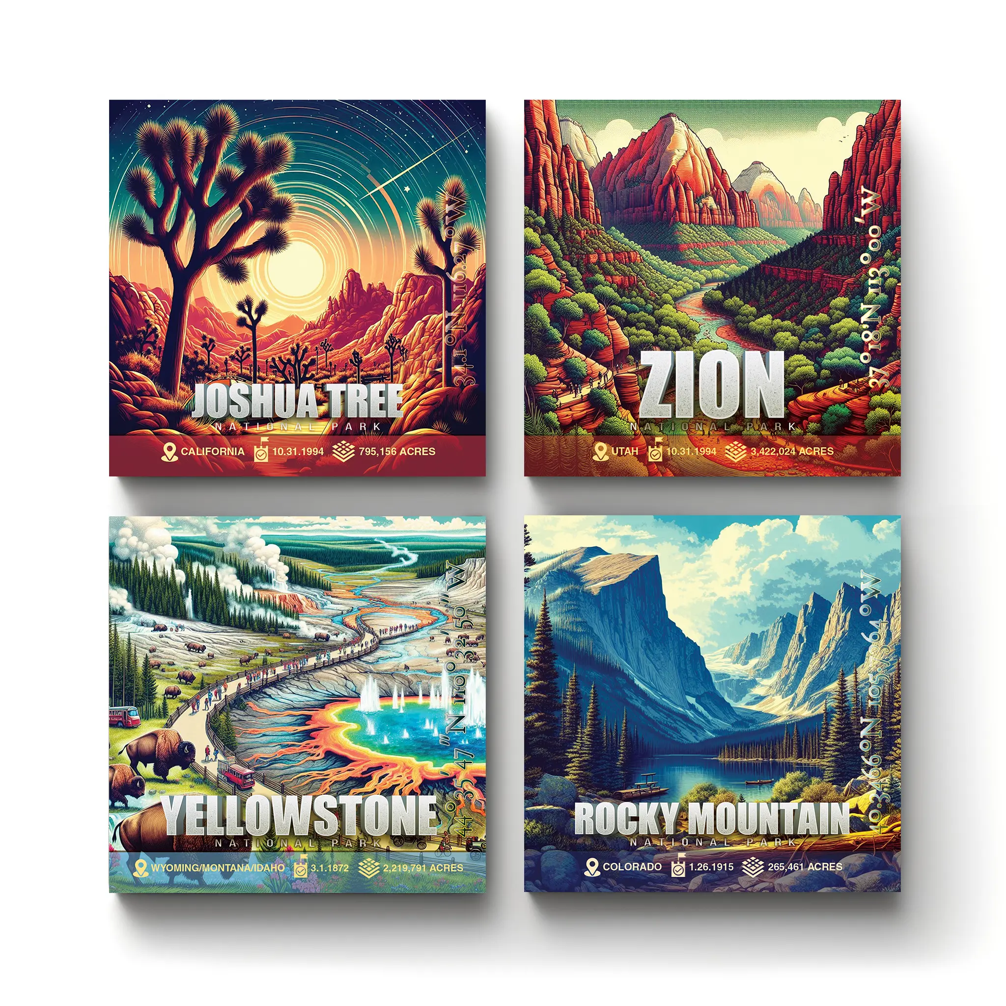 National Parks Series-v3-Joshua-Tree-A-CRMC-Coaster-SQ-No4mat-52-1mai National Parks Series v.3 | Square Tile Coasters - Image 1