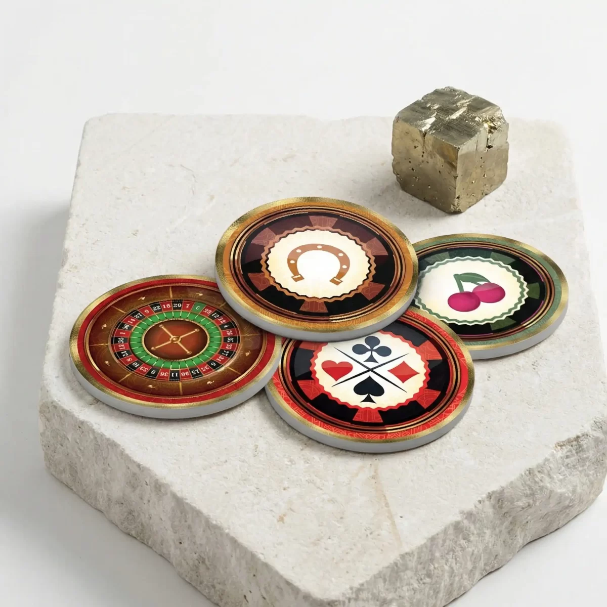 Casino Gold Poker Chips v.2 | Round Tile Coasters - Image 4