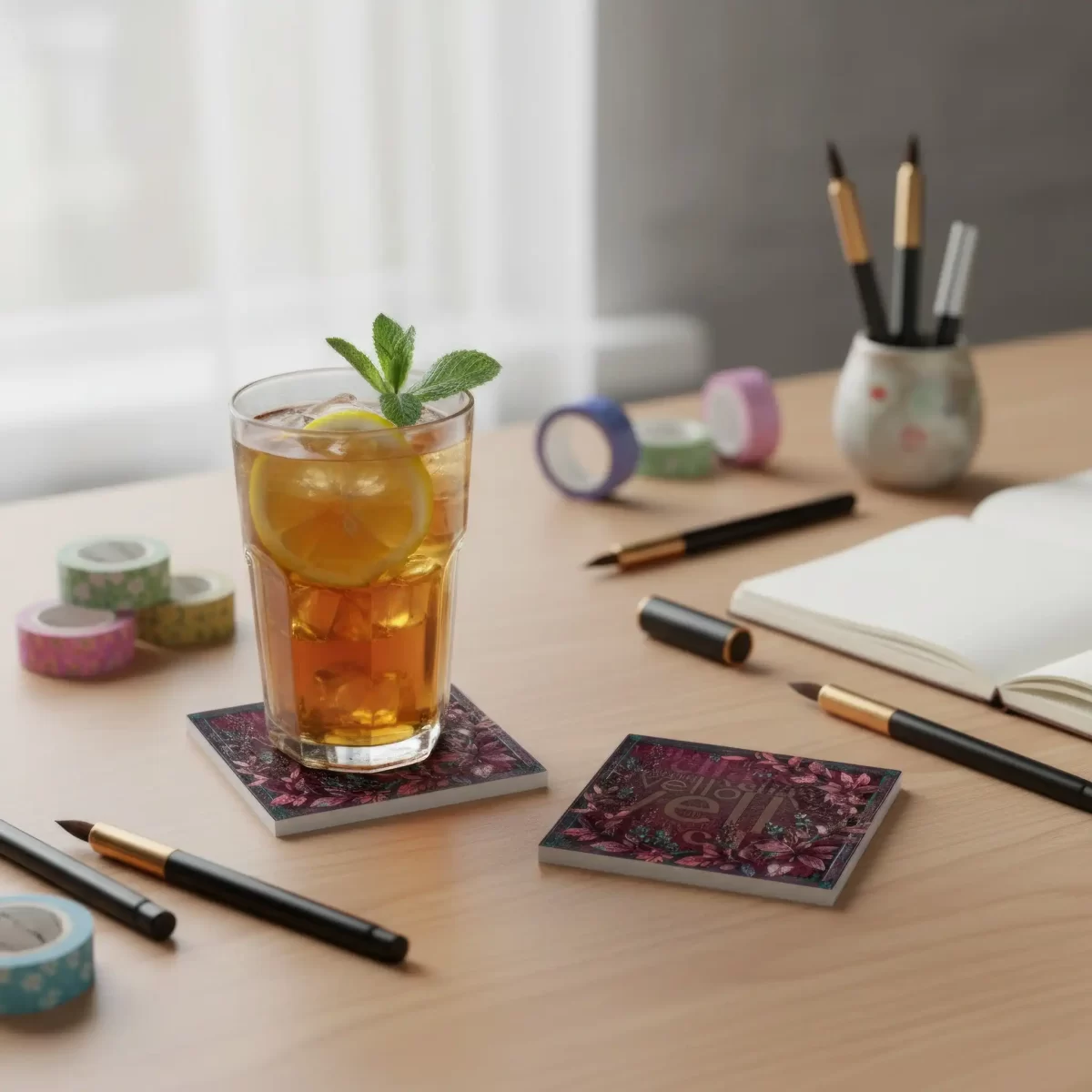 Embossed Floral (Custom) | Square Tile Coasters - Image 2
