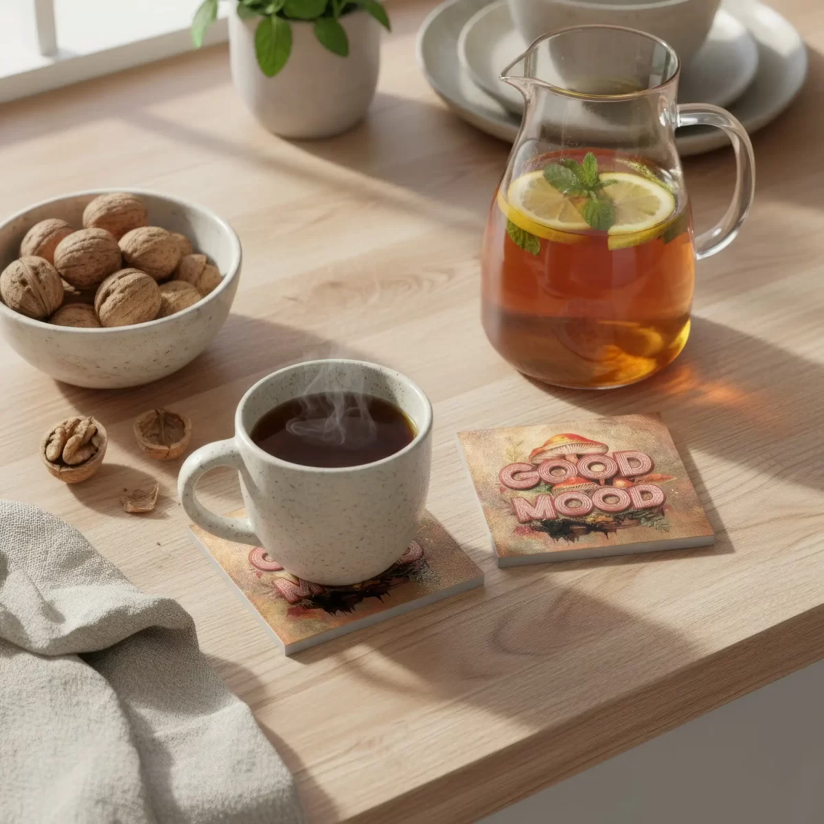 Feel Good Vibes | Square Tile Coasters - Image 2