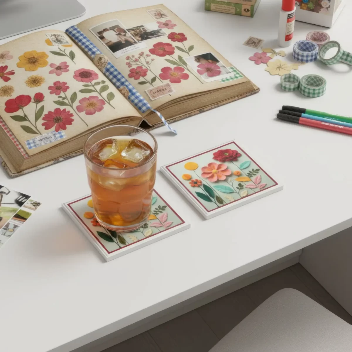Floral Paper Cut Craft | Square Tile Coasters - Image 2