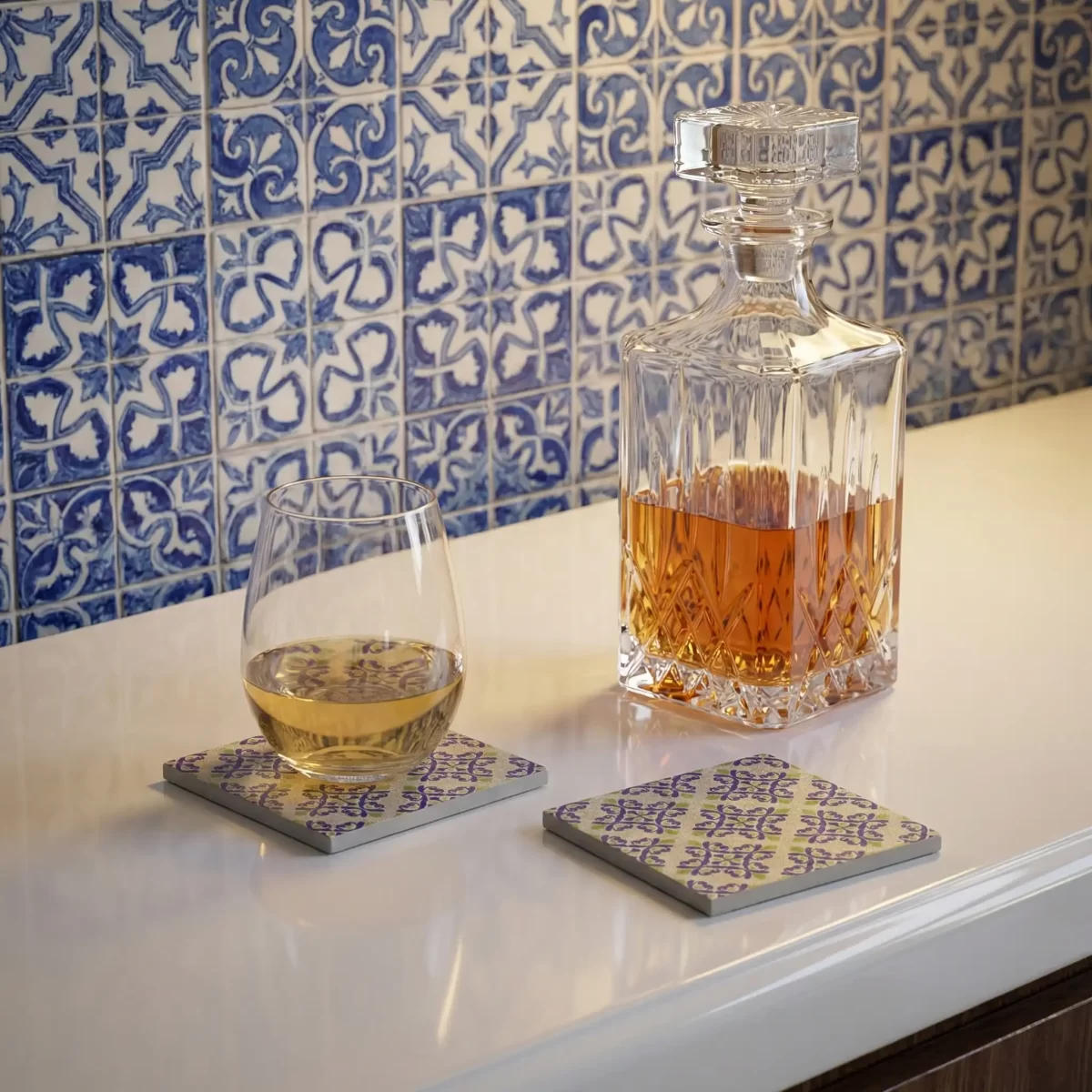 Floral Pattern Duo Colors | Square Tile Coasters - Image 2
