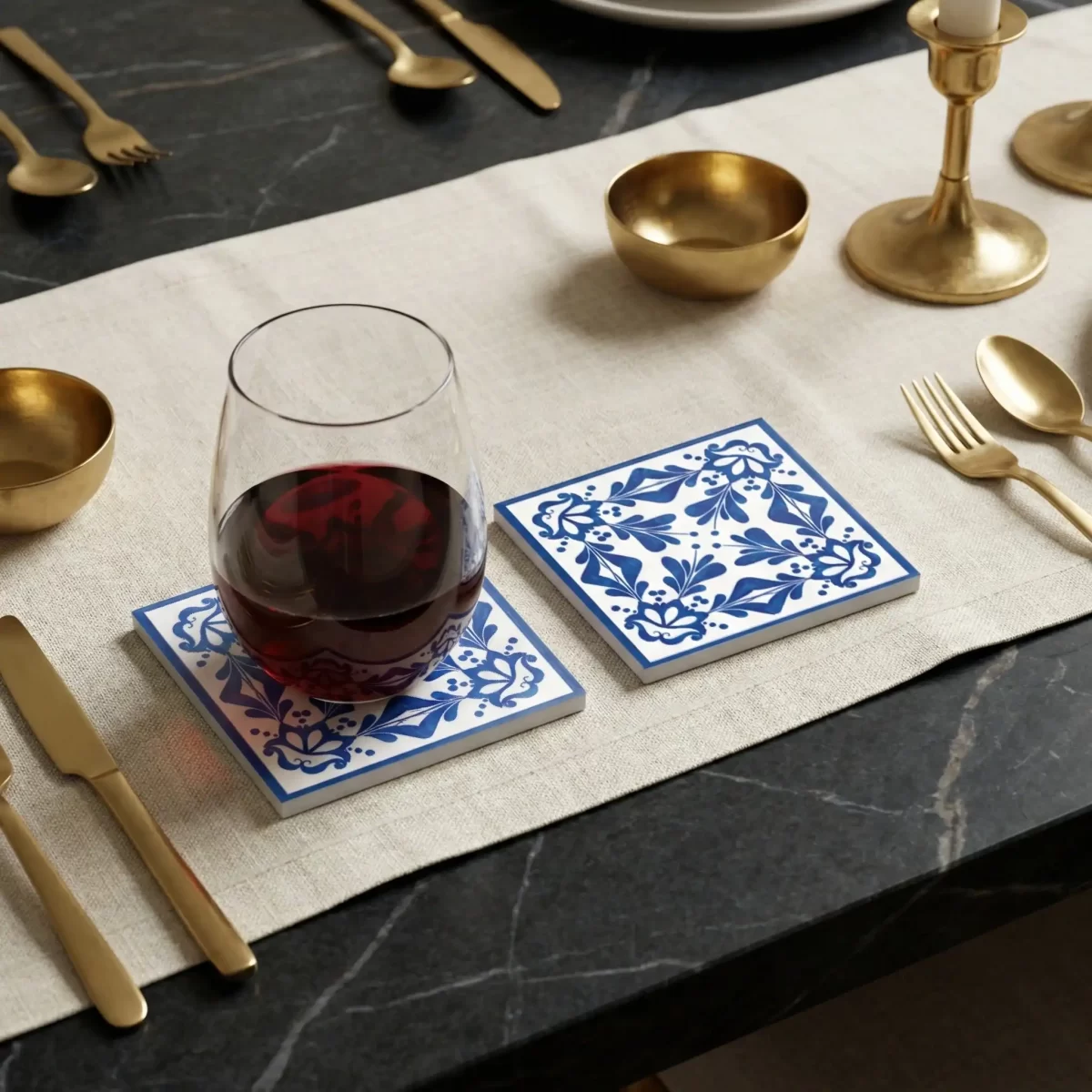French Blue Design | Square Tile Coasters - Image 2