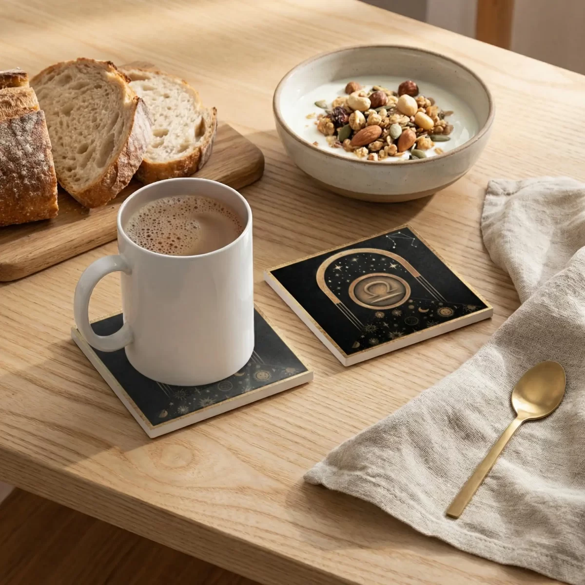 Gold Zodiac Signs | Square Tile Coasters - Image 2