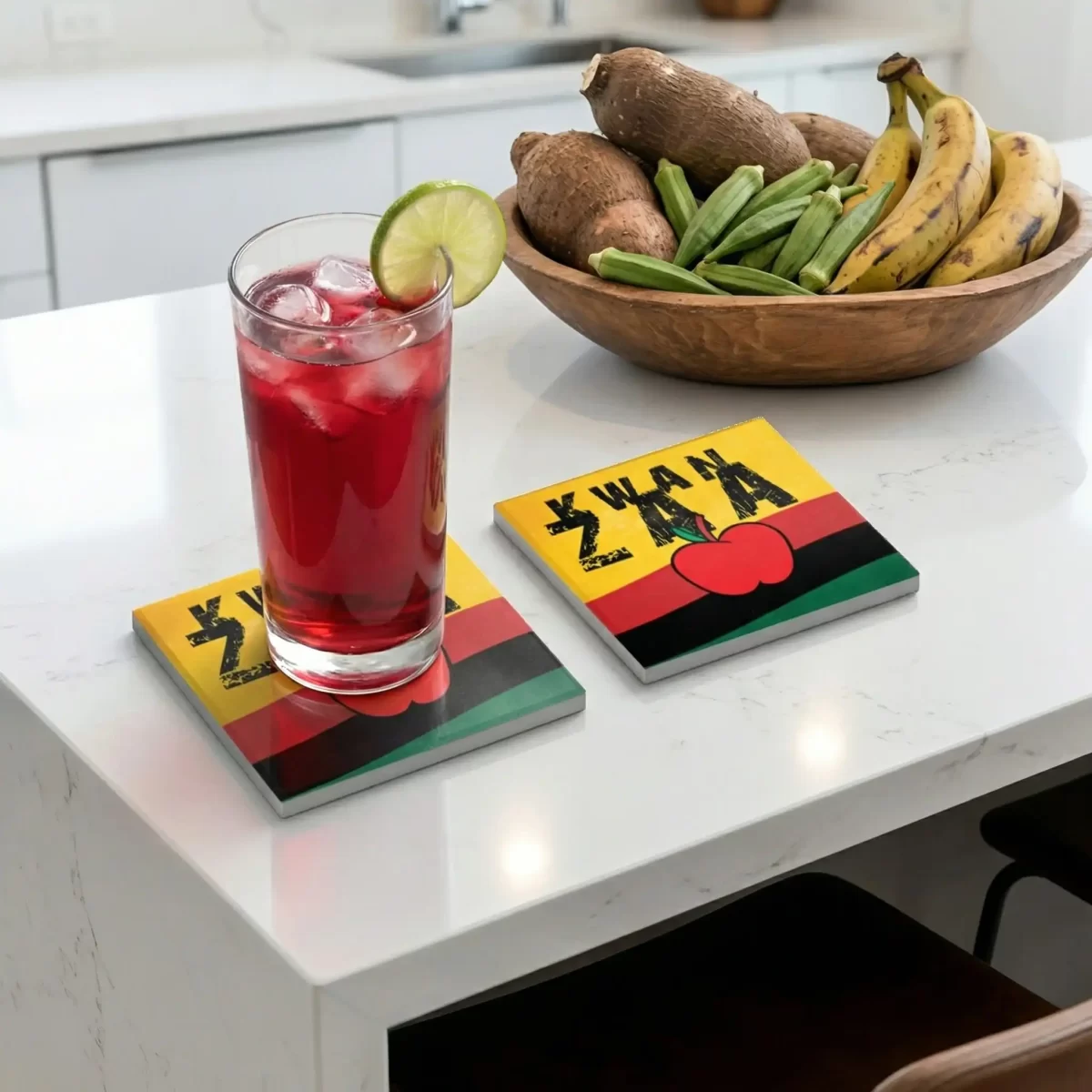 Kwanzaa Doodle | Square Tile Coasters - Image 2