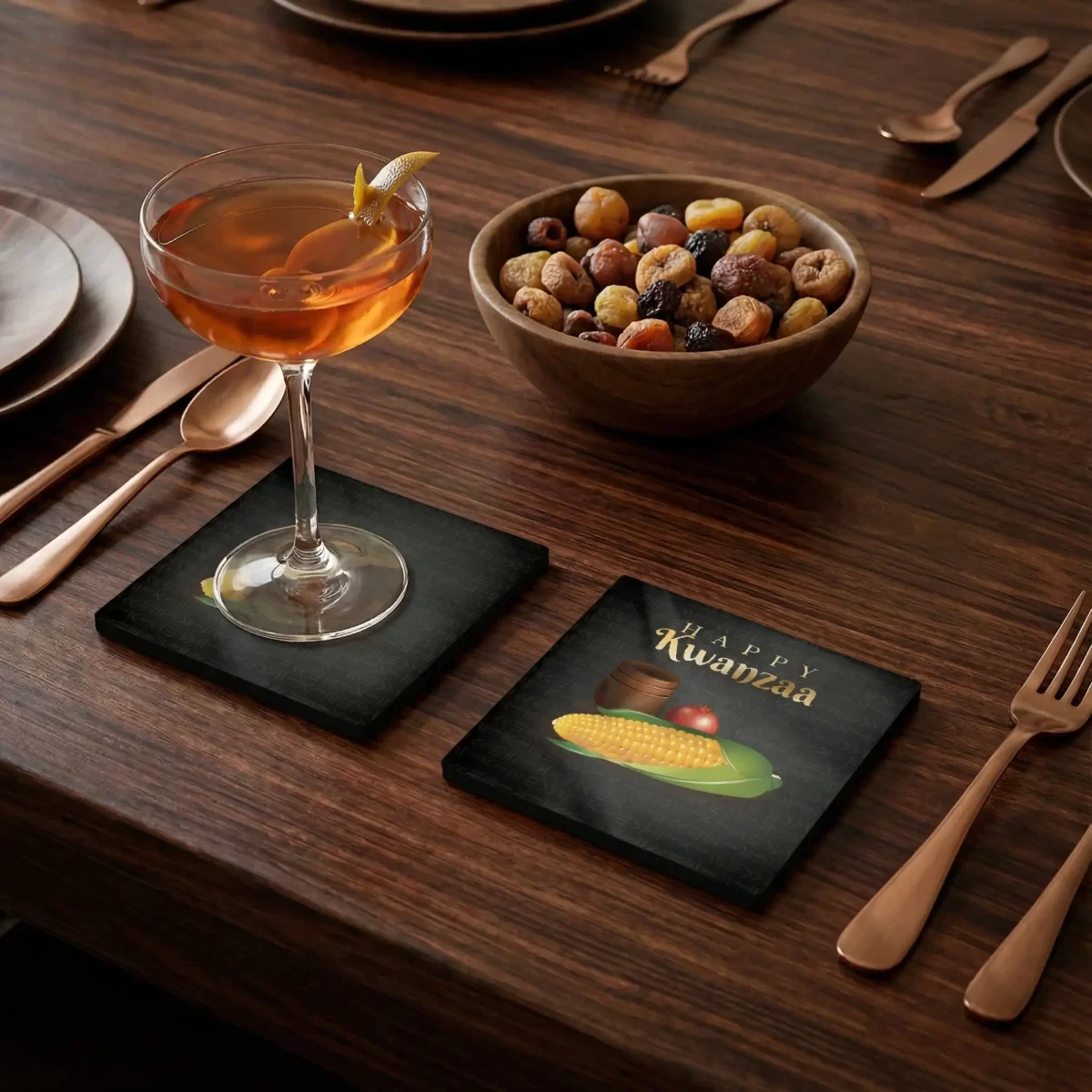 Kwanzaa Gold | Square Tile Coasters - Image 2