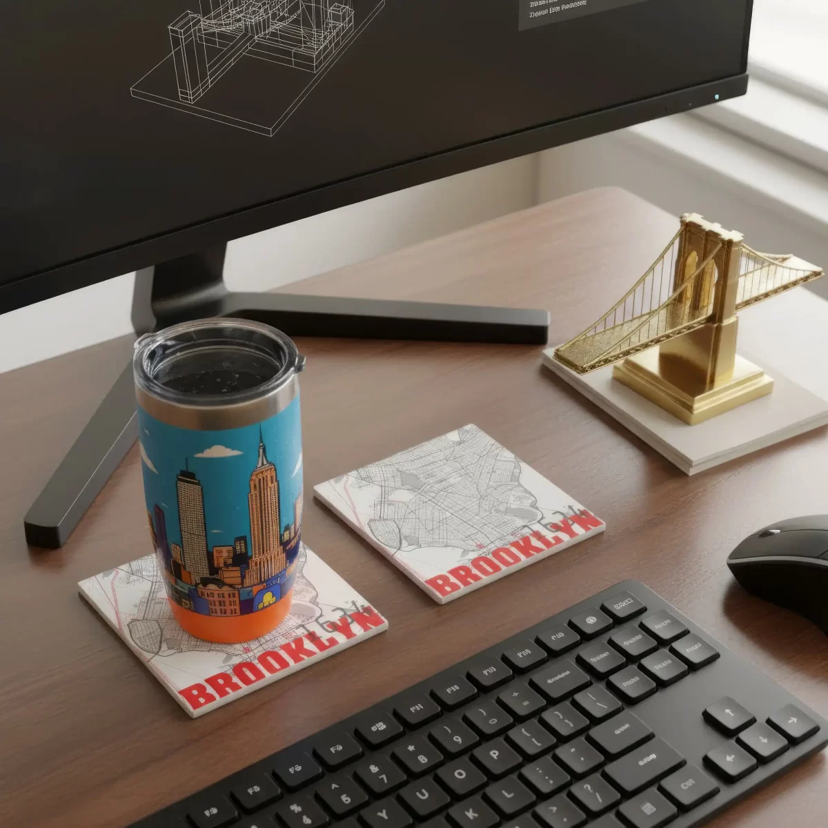 New York Map v.1 | Square Tile Coasters - Image 3