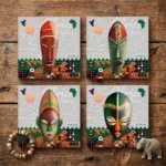Africa's Masks v.1 | Square Tile Coasters