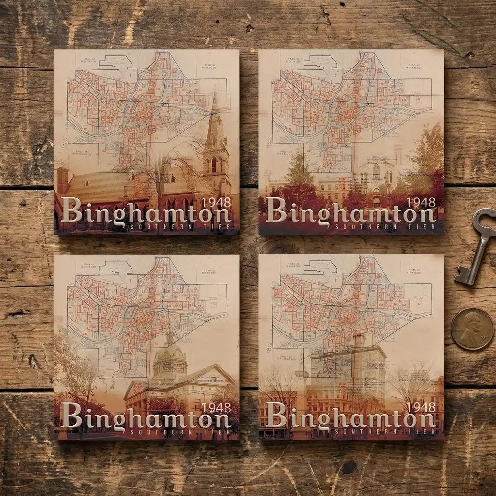 Binghamton Southern Tier-A-CRMC-Coaster-SQ-No4mat-102-1mai Binghamton Southern Tier v.1 | Square Tile Coasters - Image 1