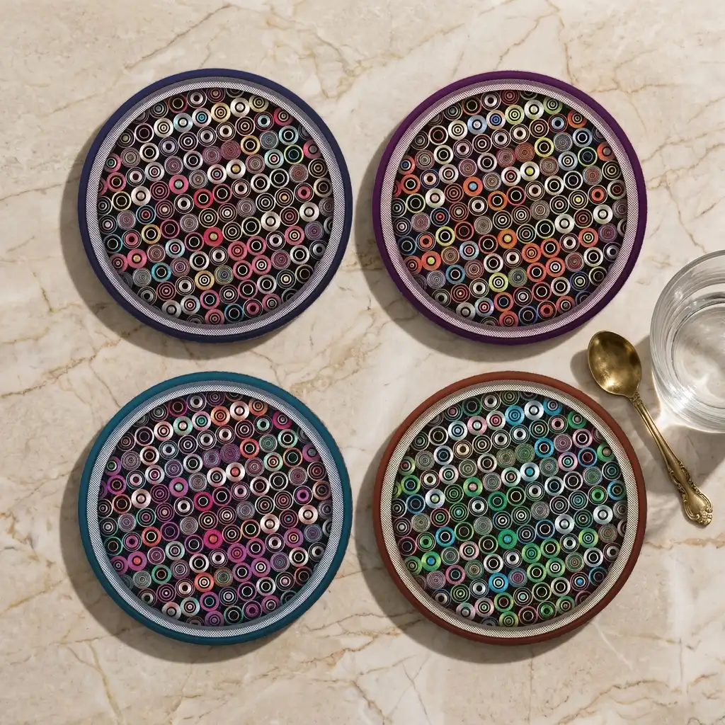 Spiral_Spectrum-A-2296-CRMC-Coaster-SQ-No4mat-1mai Spiral Spectrum | Round Tile Coasters - Image 1